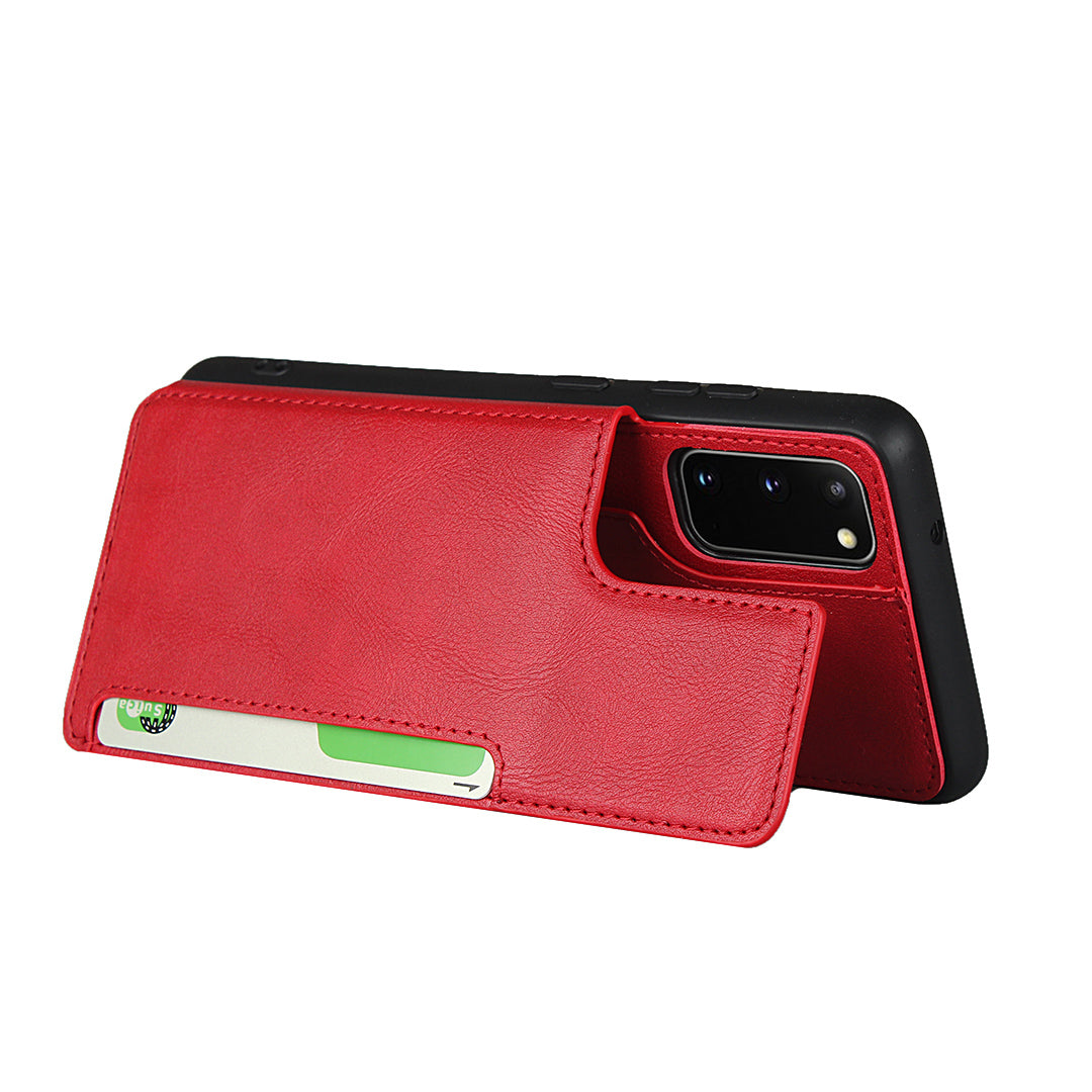 Leather Coated TPU with Card Holder Case with Kickstand for Samsung Galaxy S20 4G/S20 5G - Red