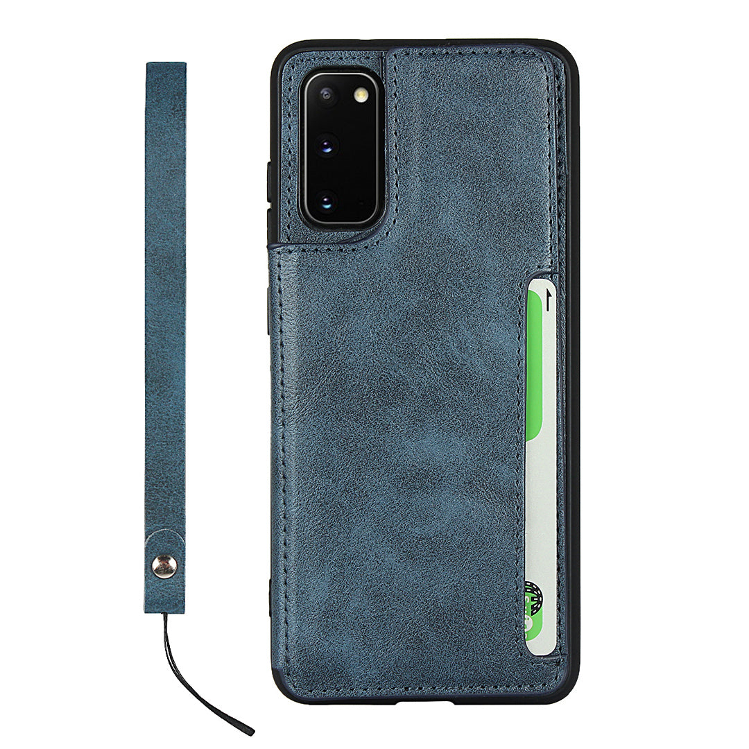 Leather Coated TPU with Card Holder Case with Kickstand for Samsung Galaxy S20 4G/S20 5G - Blue