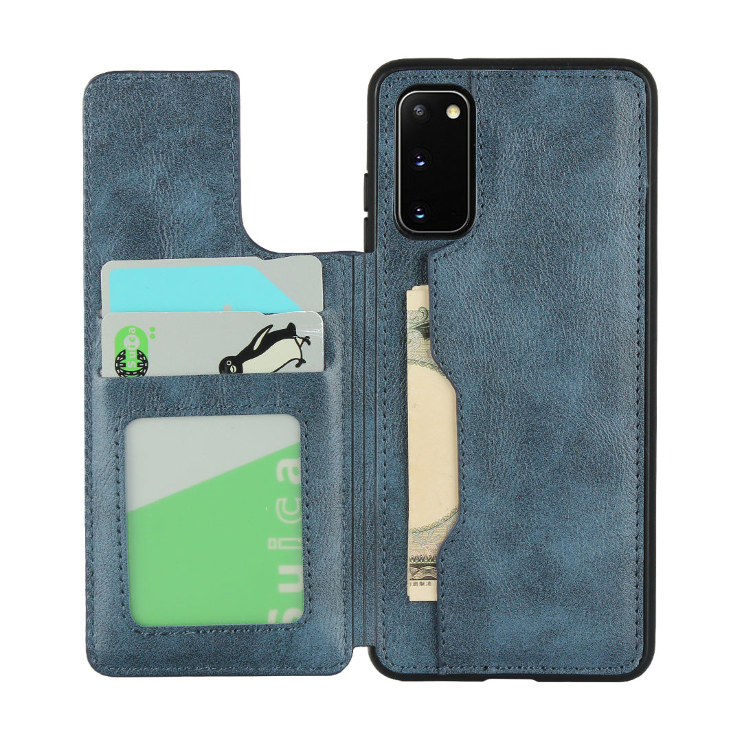 Leather Coated TPU with Card Holder Case with Kickstand for Samsung Galaxy S20 4G/S20 5G - Blue