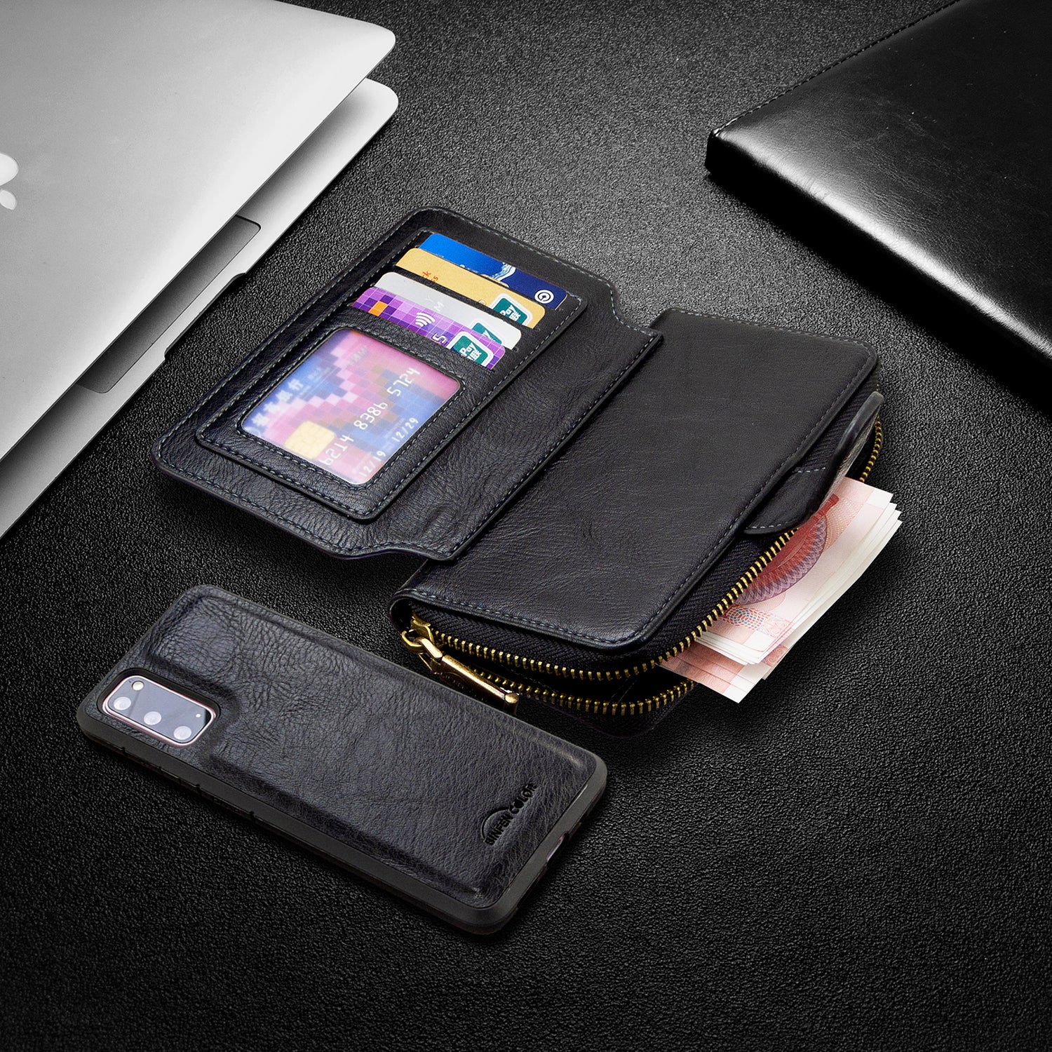 BF001 Detachable 2-in-1 Leather Cover Zipper Wallet Phone Case for Samsung Galaxy S20 4G/S20 5G - Black