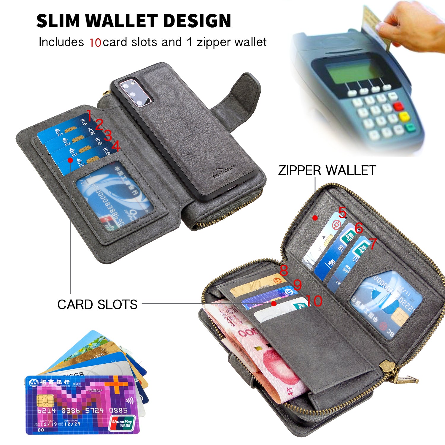 BF001 Detachable 2-in-1 Leather Cover Zipper Wallet Phone Case for Samsung Galaxy S20 4G/S20 5G - Grey