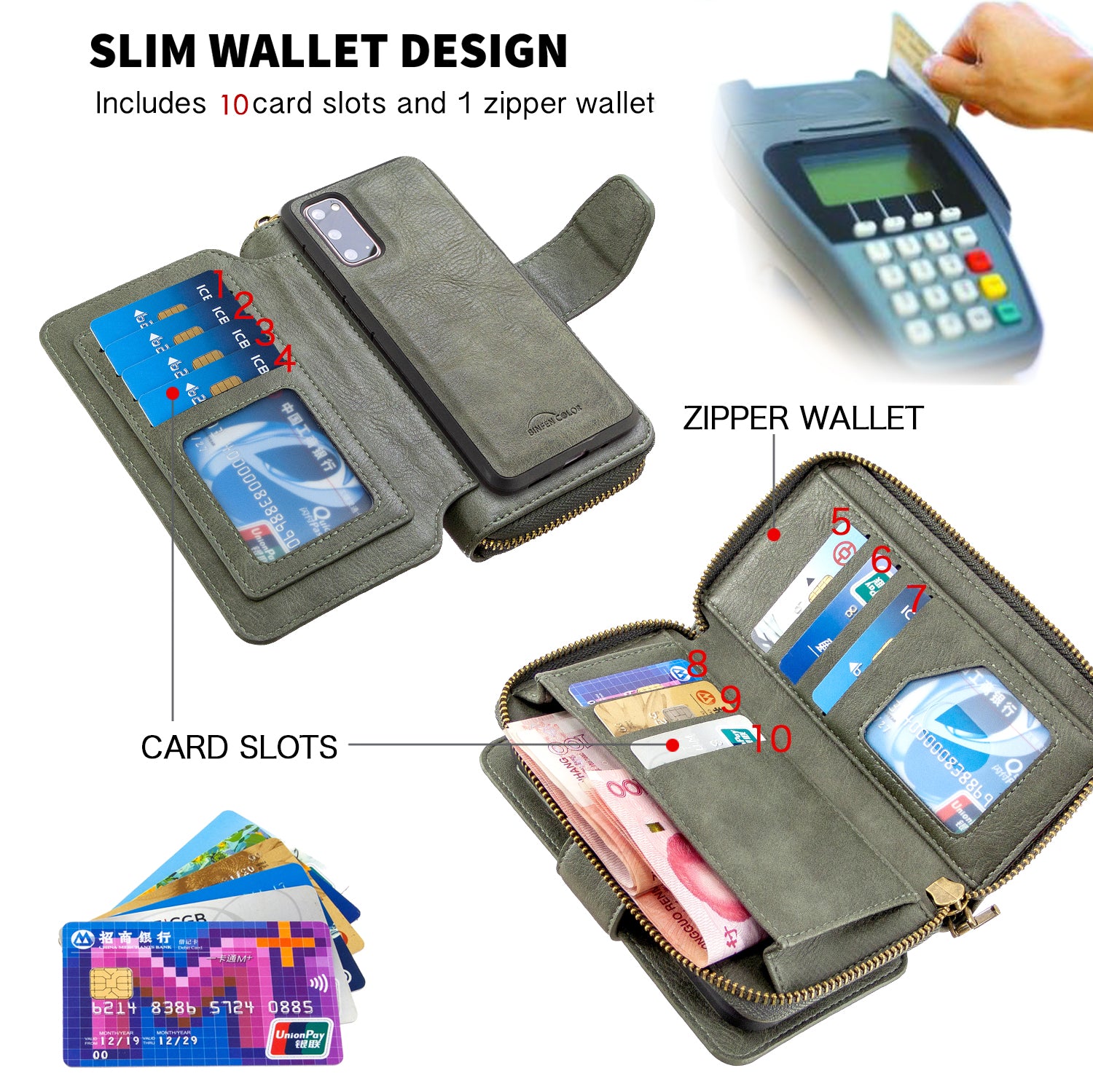 BF001 Detachable 2-in-1 Leather Cover Zipper Wallet Phone Case for Samsung Galaxy S20 4G/S20 5G - Green