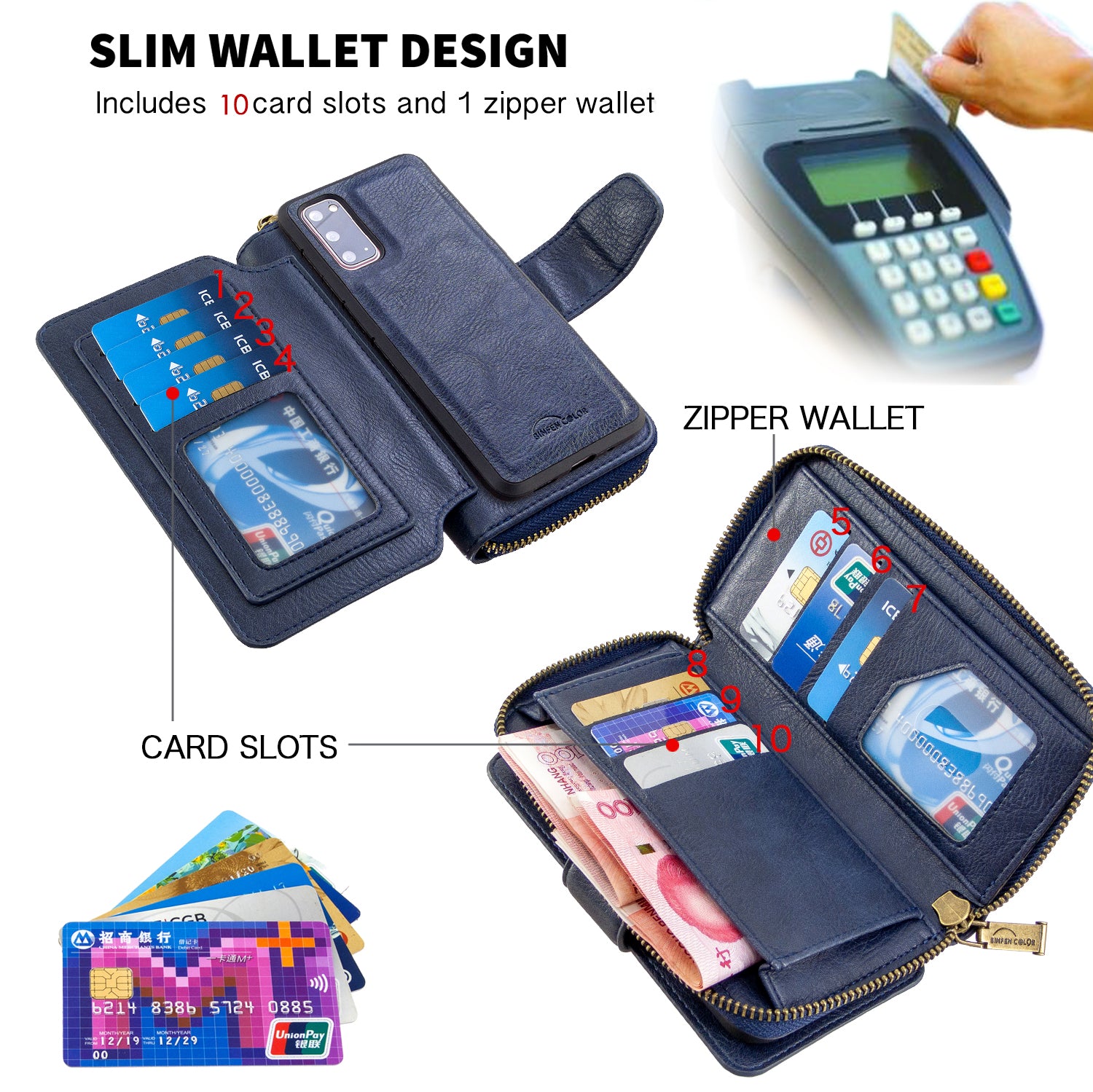 BF001 Detachable 2-in-1 Leather Cover Zipper Wallet Phone Case for Samsung Galaxy S20 4G/S20 5G - Blue