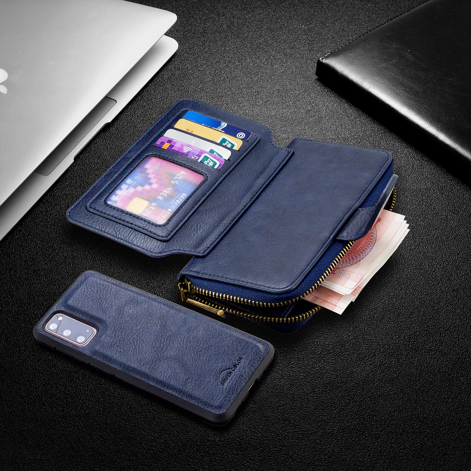 BF001 Detachable 2-in-1 Leather Cover Zipper Wallet Phone Case for Samsung Galaxy S20 4G/S20 5G - Blue