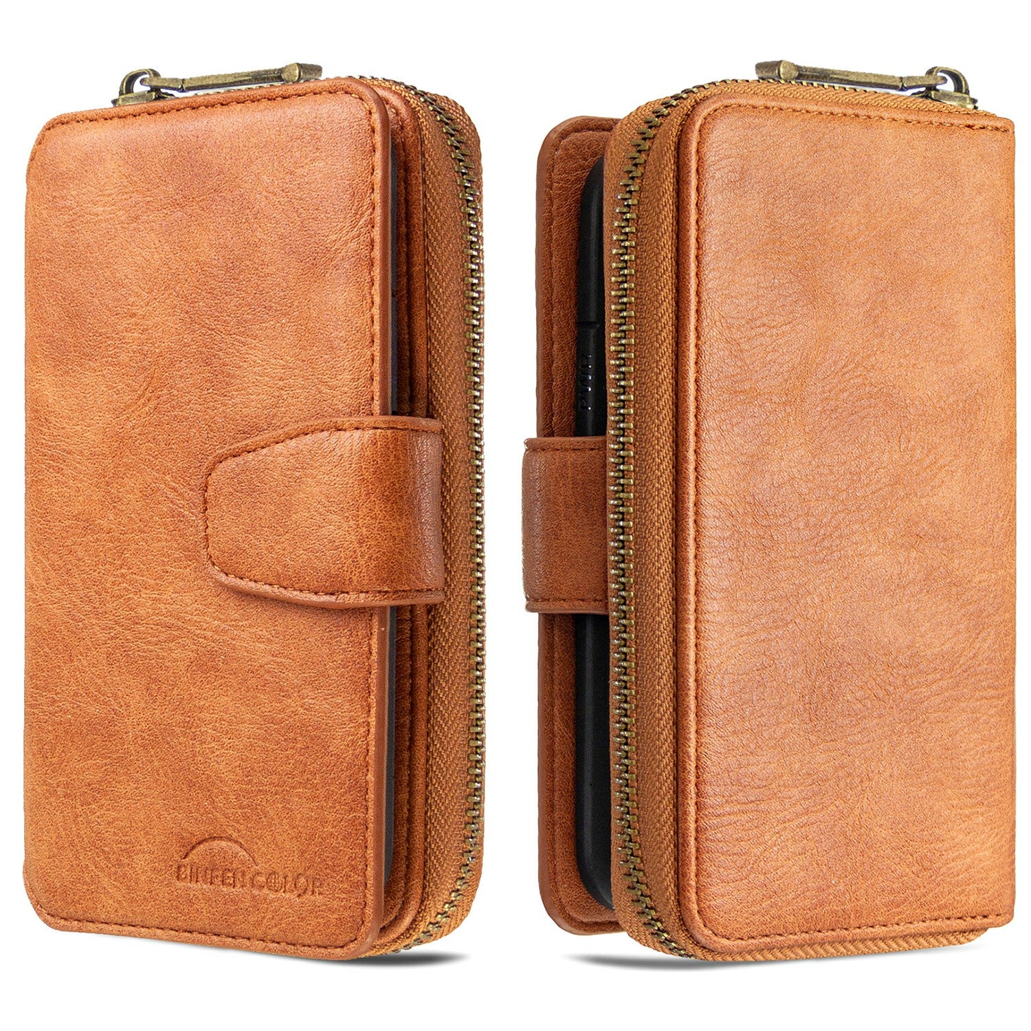 BF001 Detachable 2-in-1 Leather Cover Zipper Wallet Phone Case for Samsung Galaxy S20 4G/S20 5G - Brown