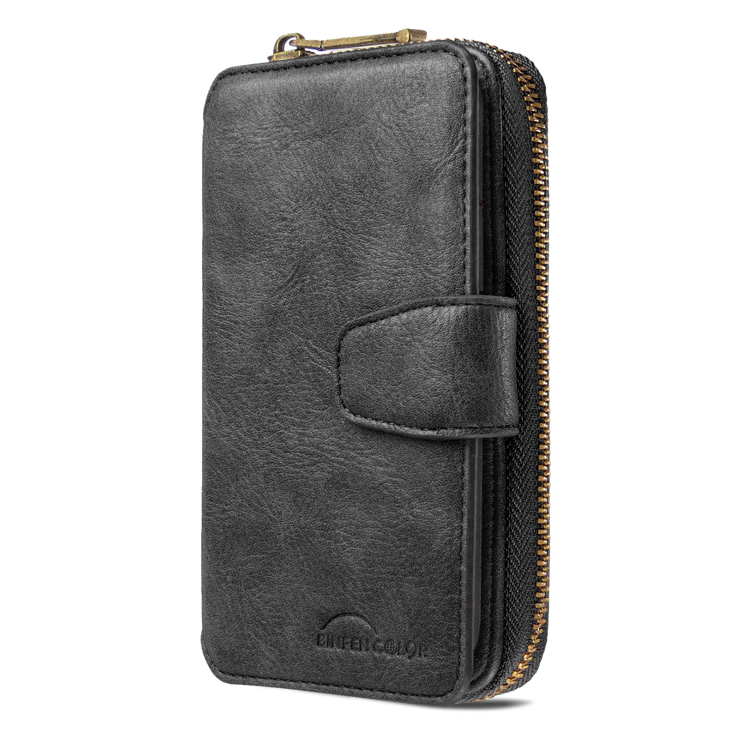 BF001 Leather Cover Zip Wallet Phone Case for Samsung Galaxy S20 Ultra - Black