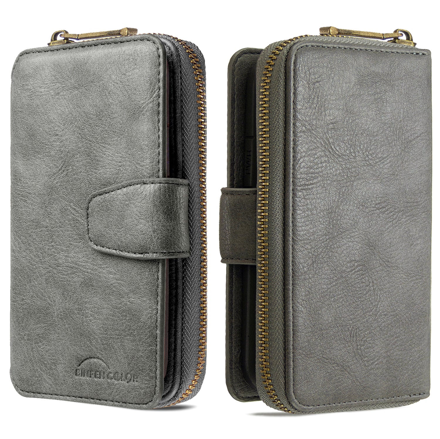 BF001 Leather Cover Zip Wallet Phone Case for Samsung Galaxy S20 Ultra - Grey