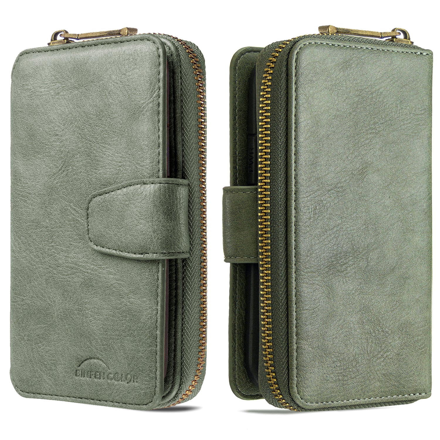 BF001 Leather Cover Zip Wallet Phone Case for Samsung Galaxy S20 Ultra - Green