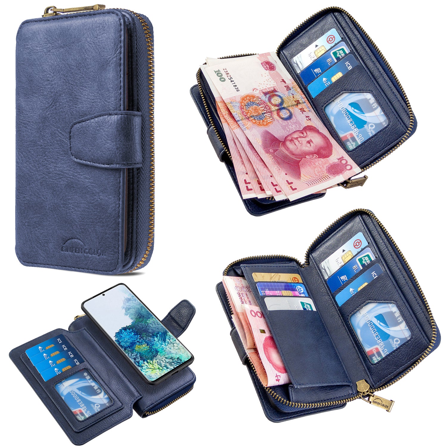 BF001 Zipper Wallet Leather Phone Case Cover Shell for Samsung Galaxy S20 Plus - Blue