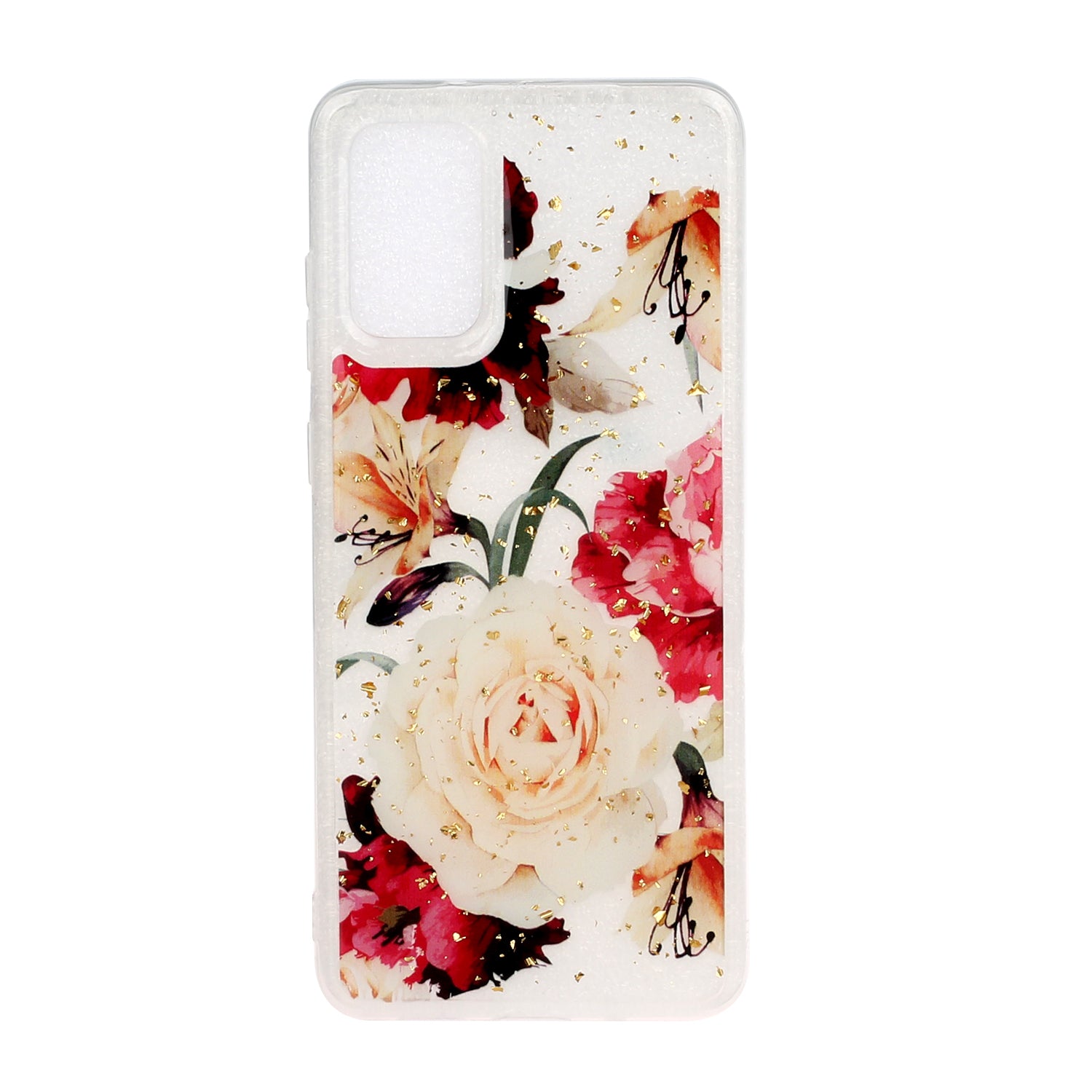 Glitter Sequins Inlaid Pattern Painting Soft TPU Back Shell for Samsung Galaxy S20 Plus - Whtie Rose Flower