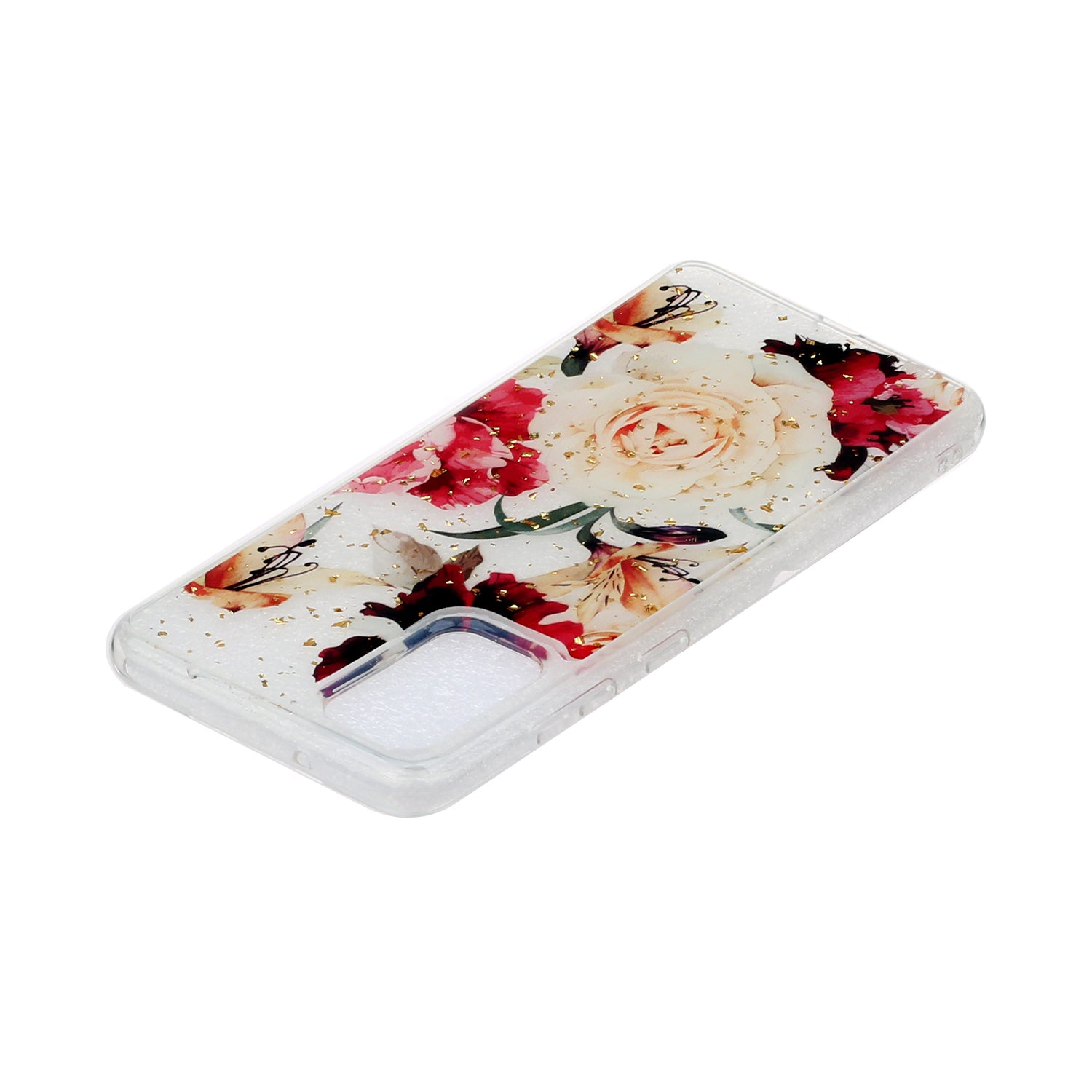 Glitter Sequins Inlaid Pattern Painting Soft TPU Back Shell for Samsung Galaxy S20 Plus - Whtie Rose Flower