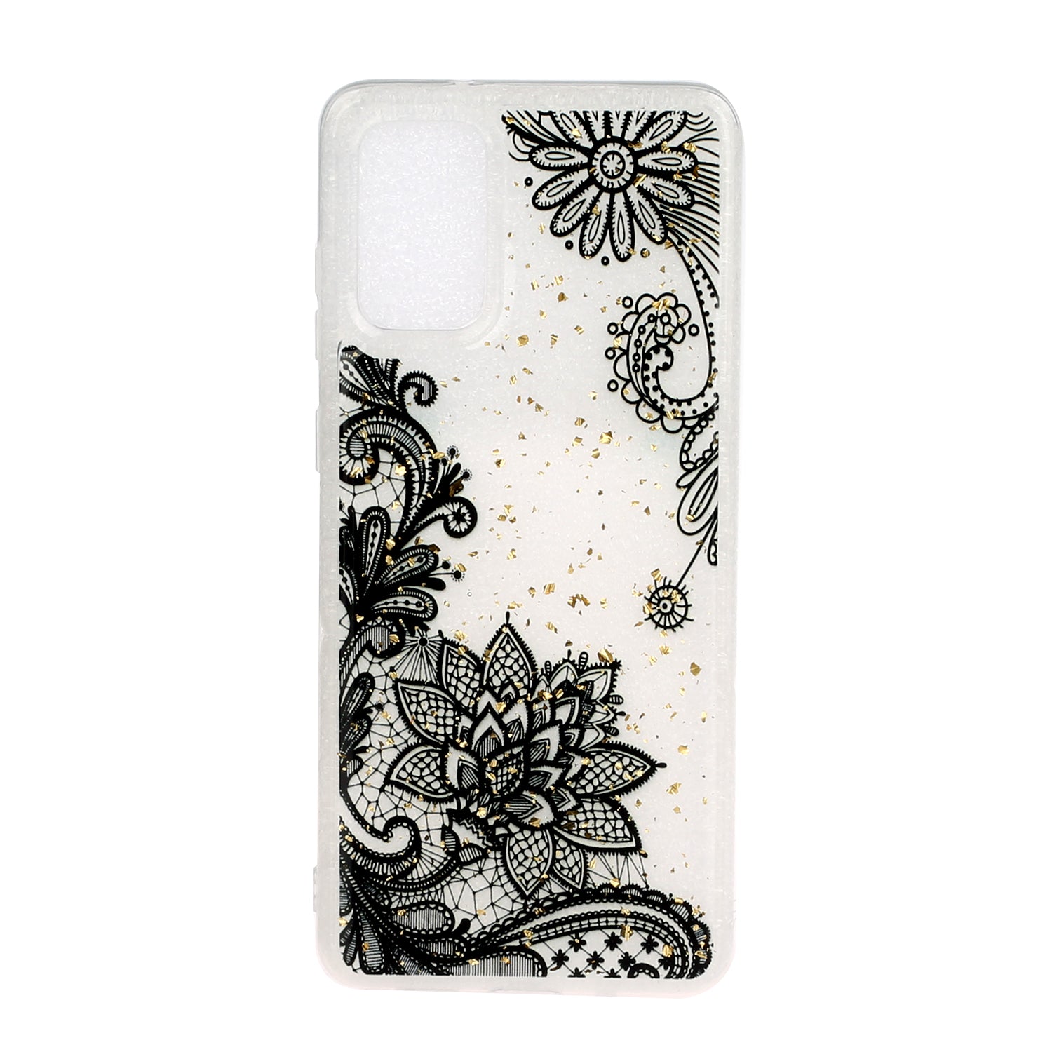 Glitter Sequins Inlaid Pattern Painting Soft TPU Back Shell for Samsung Galaxy S20 Plus - Lace Flower