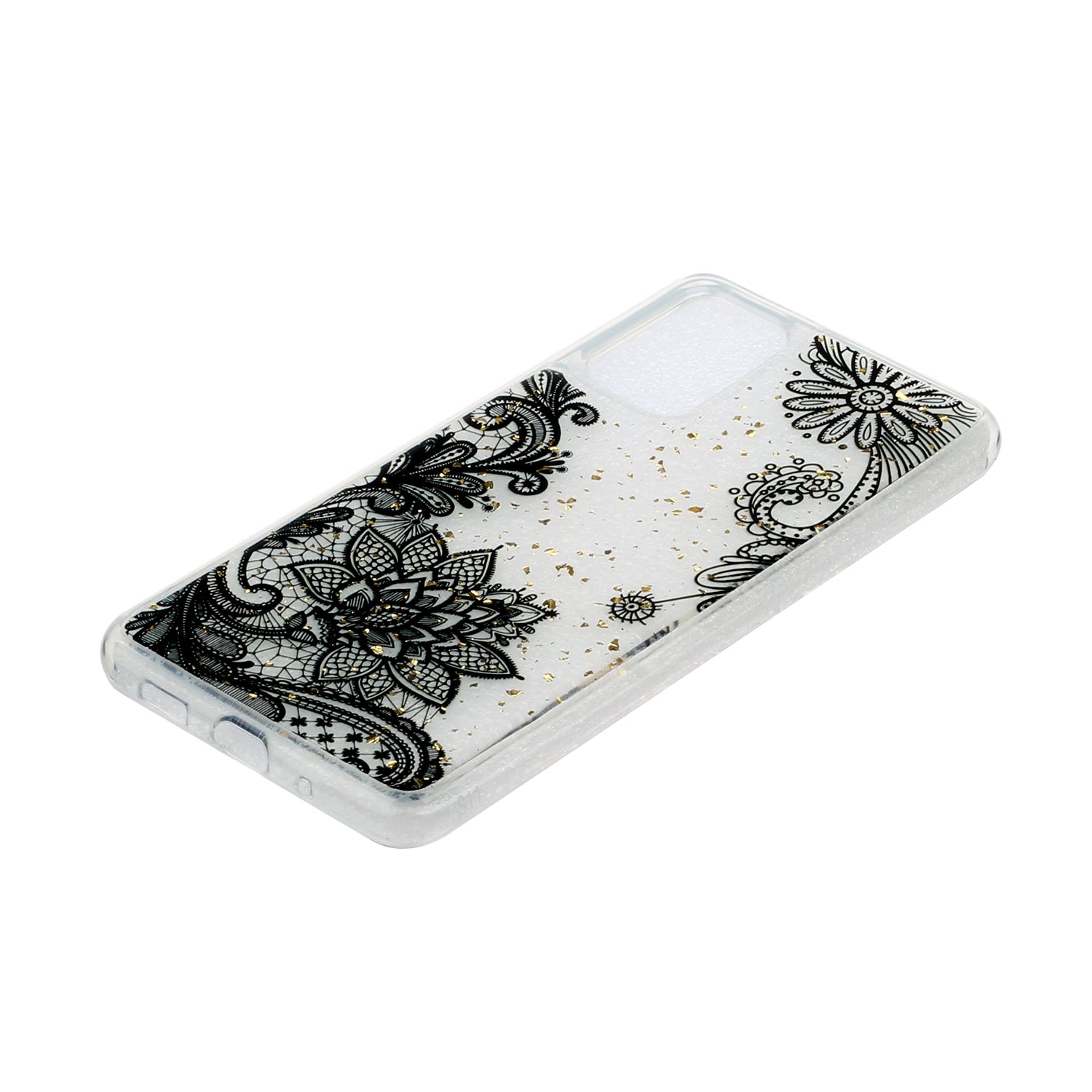 Glitter Sequins Inlaid Pattern Painting Soft TPU Back Shell for Samsung Galaxy S20 Plus - Lace Flower