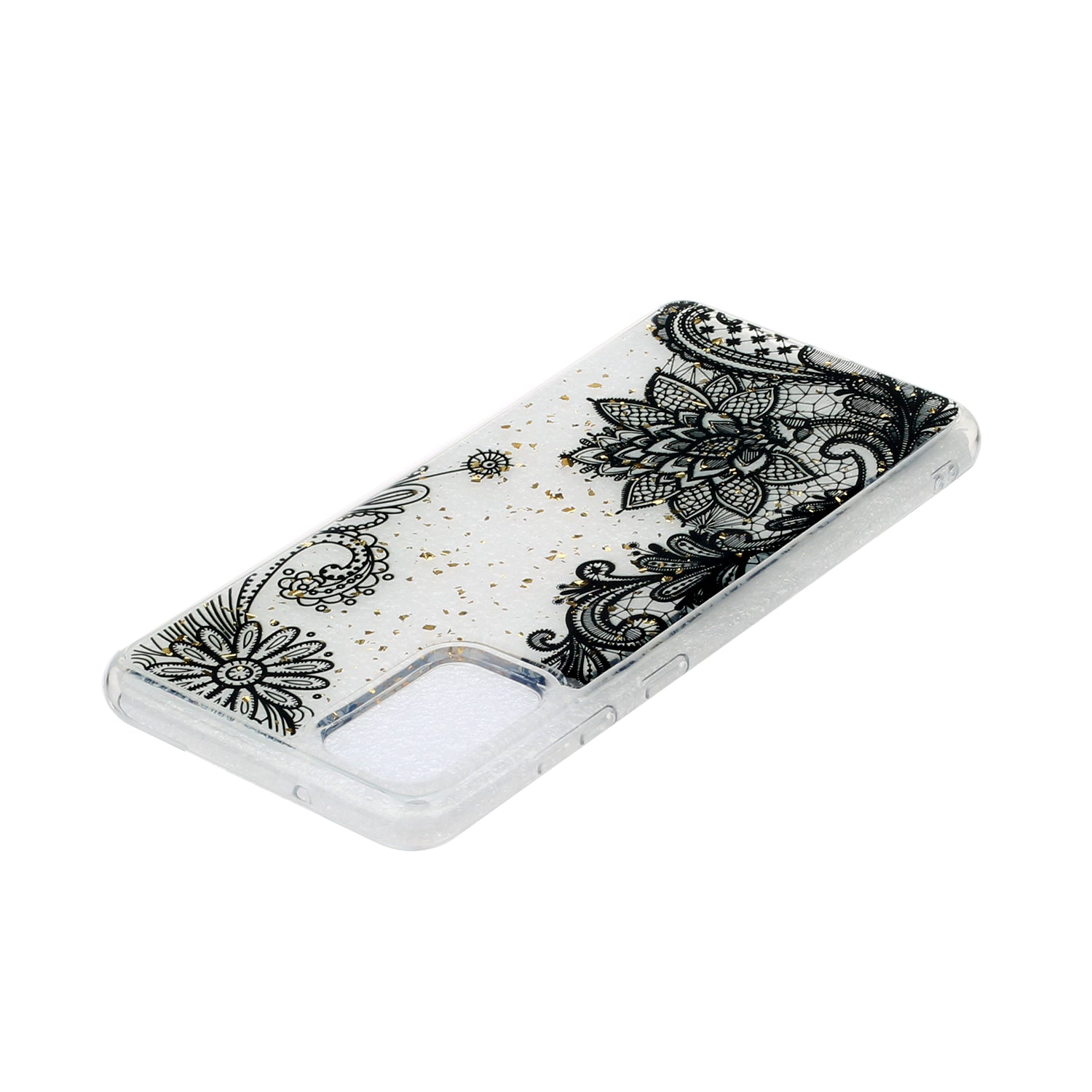 Glitter Sequins Inlaid Pattern Painting Soft TPU Back Shell for Samsung Galaxy S20 Plus - Lace Flower