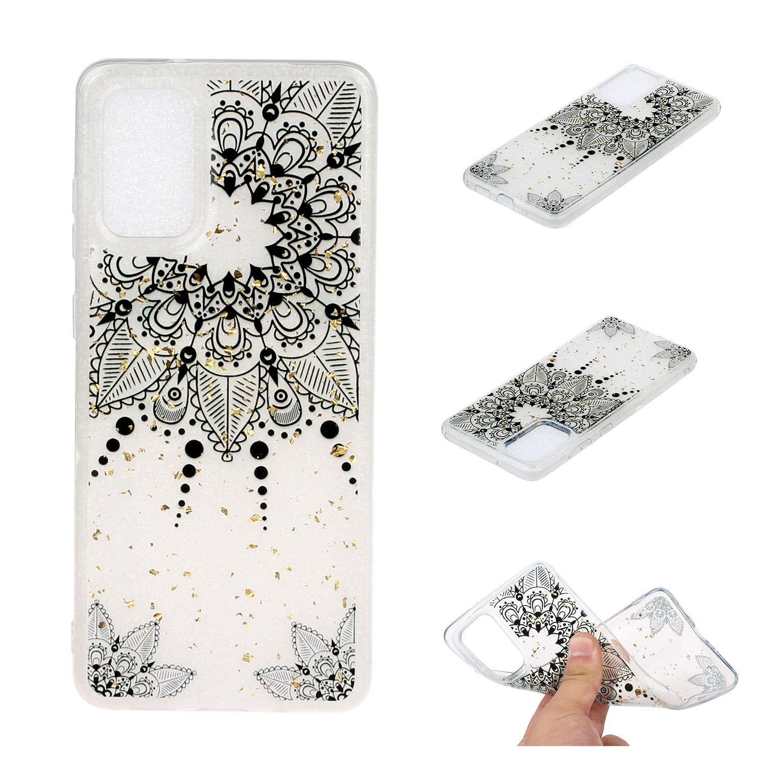 Glitter Sequins Inlaid Pattern Painting Soft TPU Back Shell for Samsung Galaxy S20 Plus - Mandala Flower