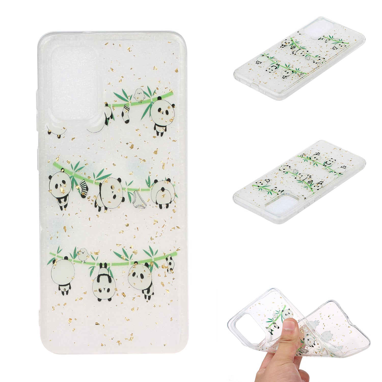 Glitter Sequins Inlaid Pattern Painting Soft TPU Back Shell for Samsung Galaxy S20 Plus - Pandas