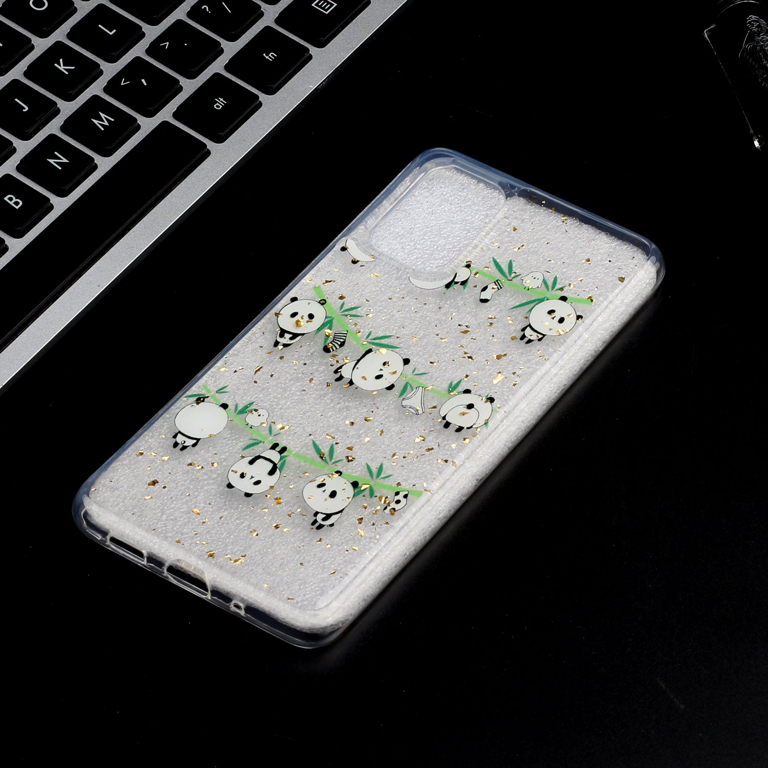 Glitter Sequins Inlaid Pattern Painting Soft TPU Back Shell for Samsung Galaxy S20 Plus - Pandas