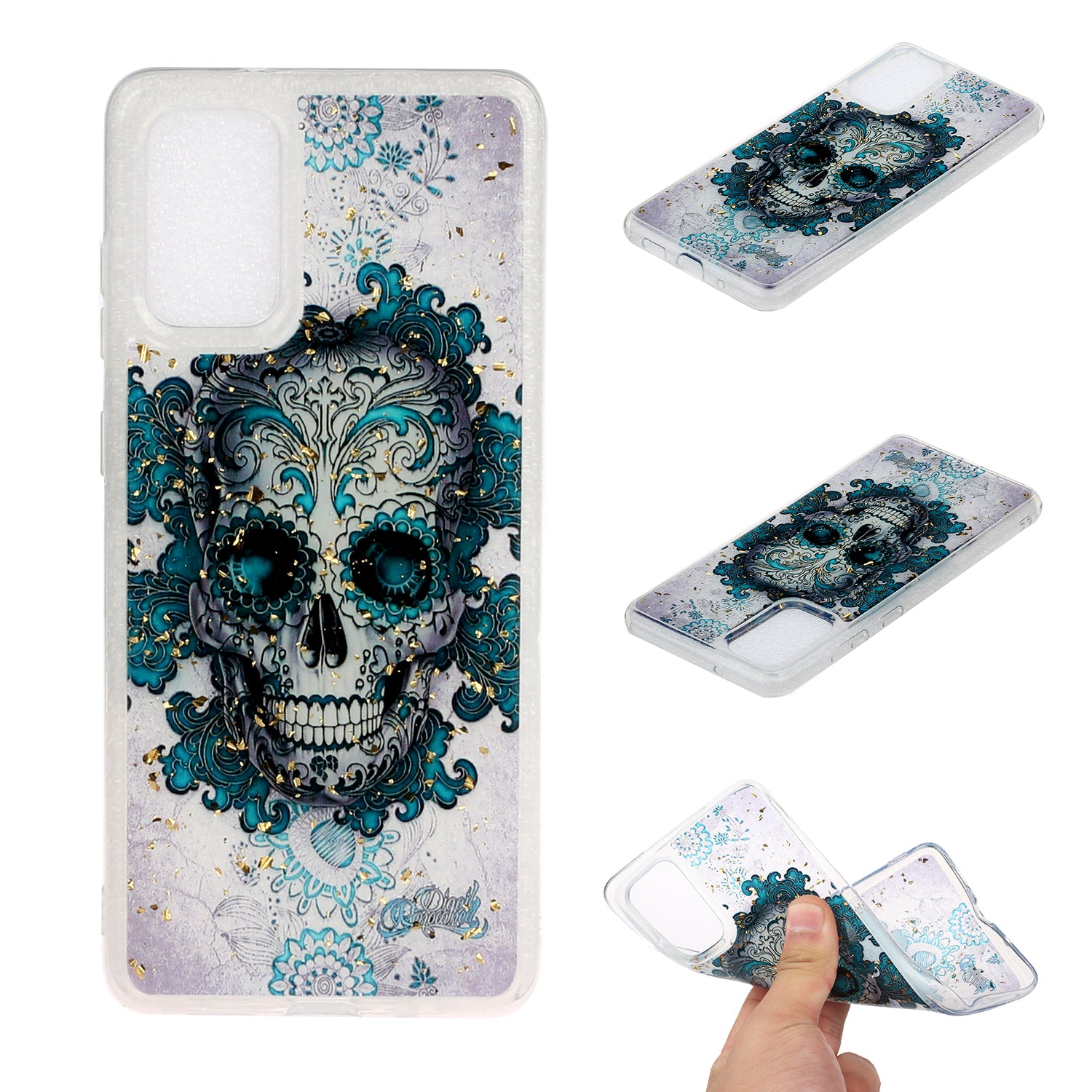 Glitter Sequins Inlaid Pattern Painting Soft TPU Back Shell for Samsung Galaxy S20 Plus - Skull