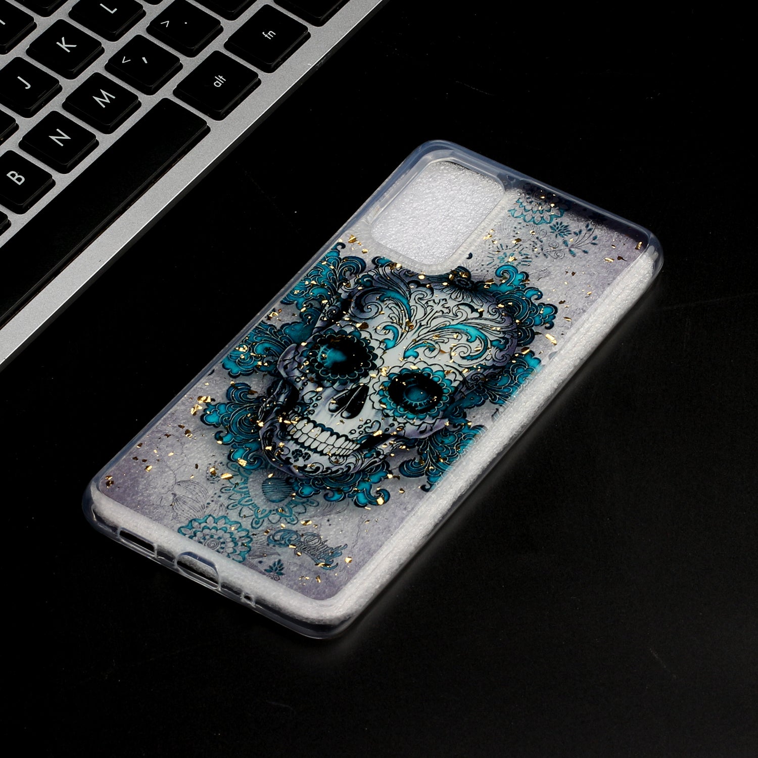 Glitter Sequins Inlaid Pattern Painting Soft TPU Back Shell for Samsung Galaxy S20 Plus - Skull