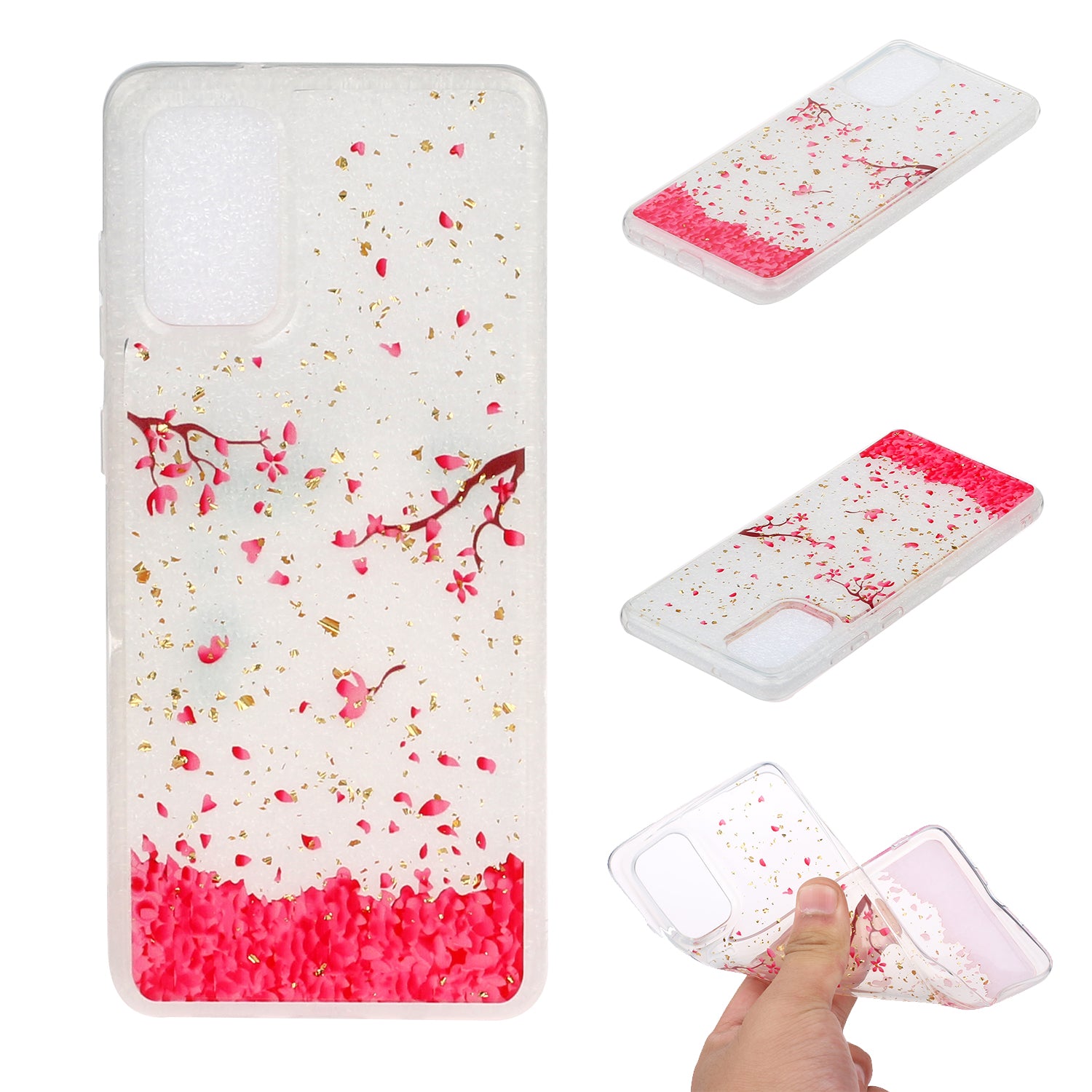 Glitter Sequins Inlaid Pattern Painting Soft TPU Back Shell for Samsung Galaxy S20 Plus - Flower Petal