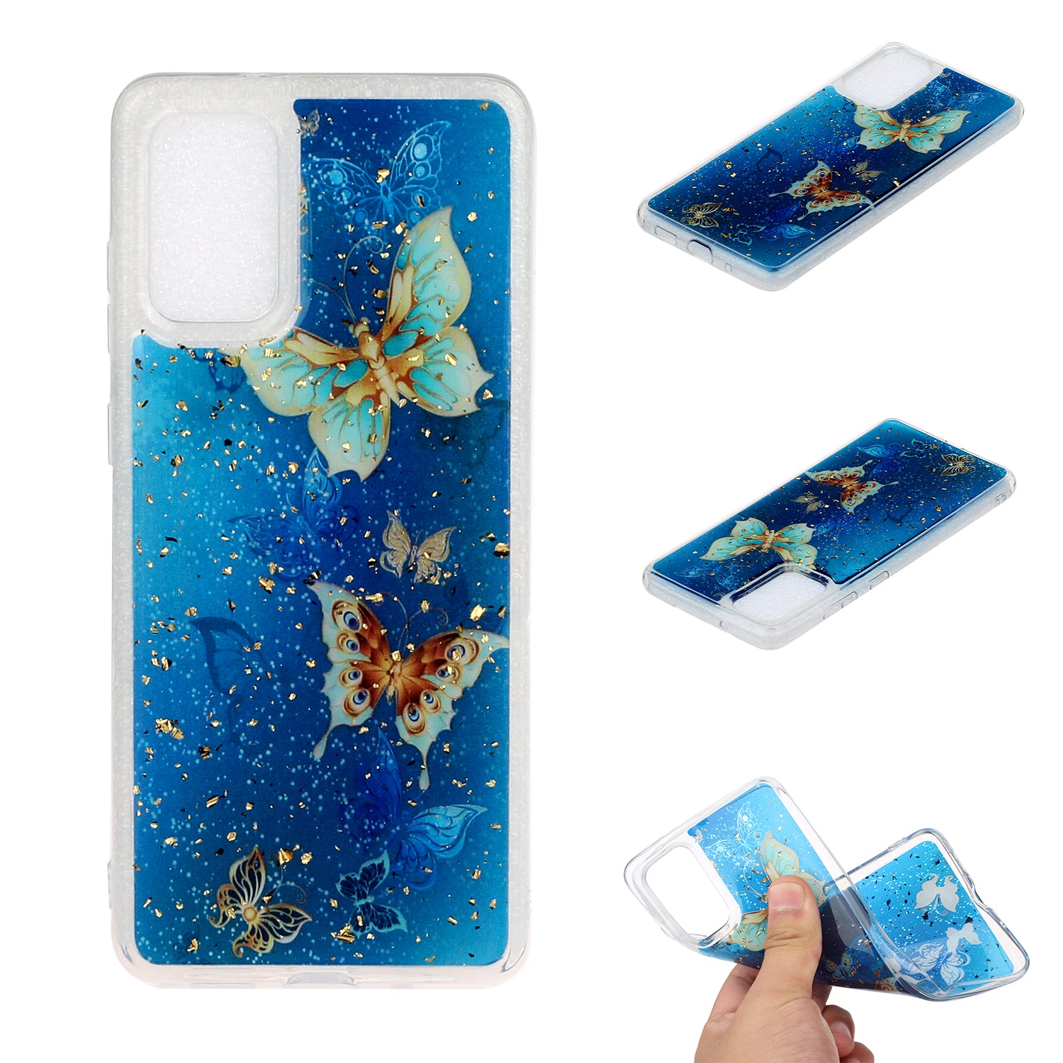 Glitter Sequins Inlaid Pattern Painting Soft TPU Back Shell for Samsung Galaxy S20 Plus - Butterflies