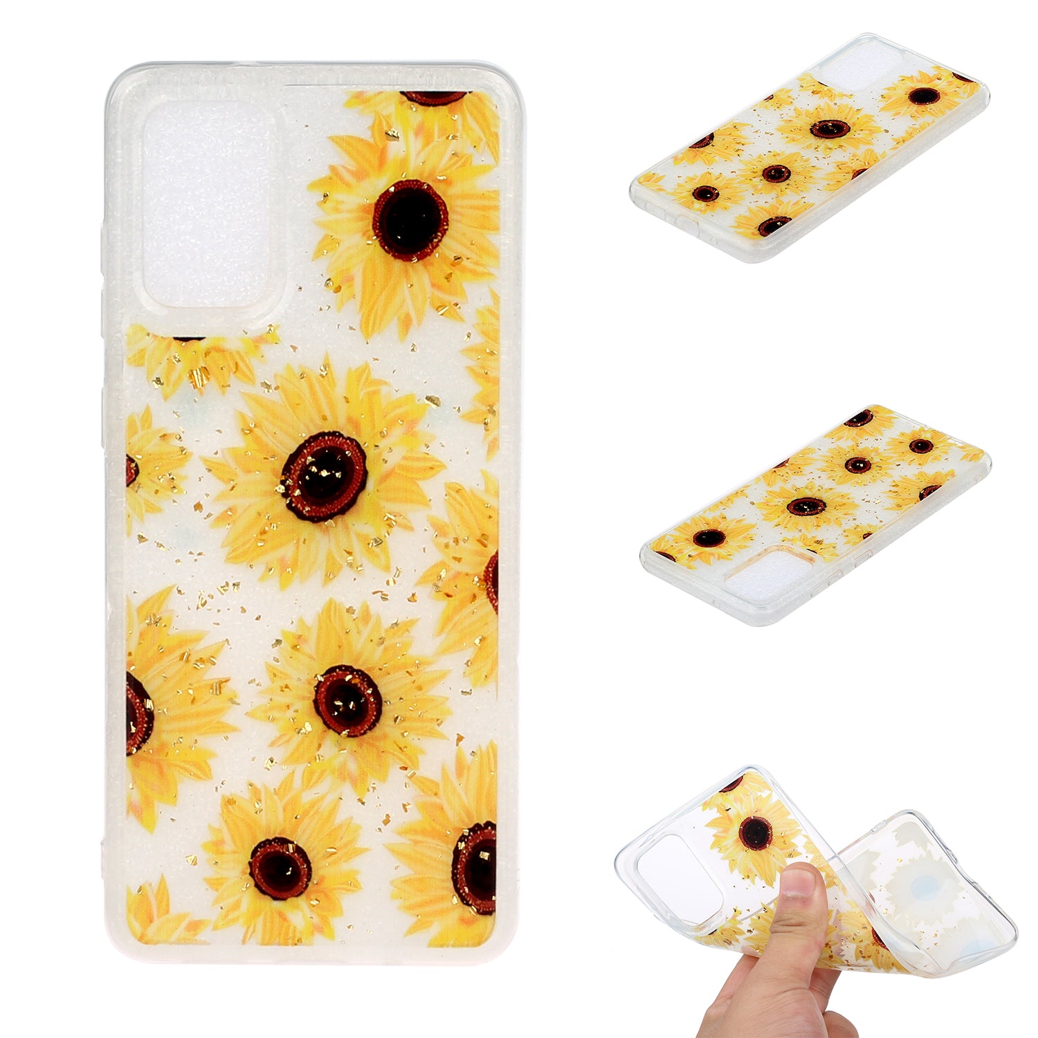 Glitter Sequins Inlaid Pattern Painting Soft TPU Back Shell for Samsung Galaxy S20 Plus - Sunflower