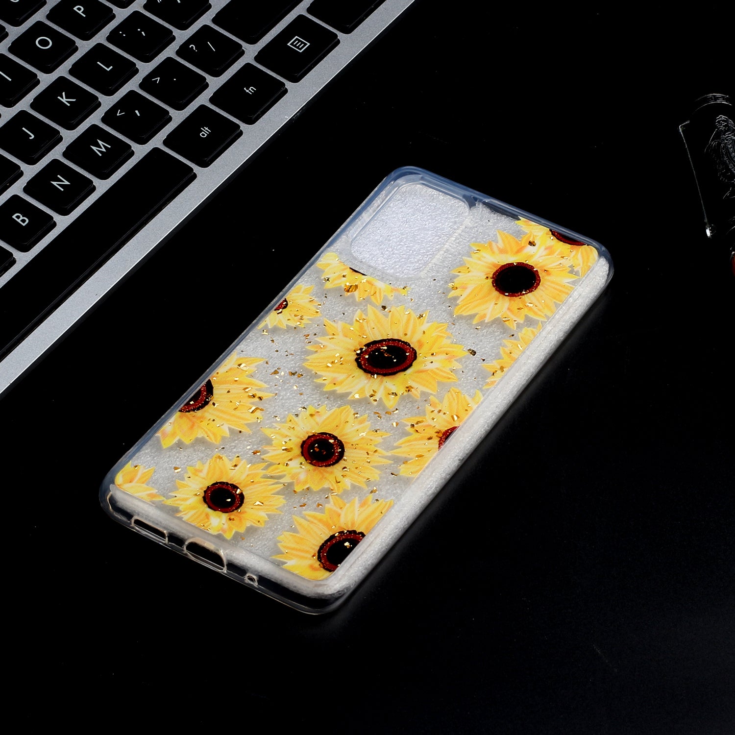 Glitter Sequins Inlaid Pattern Painting Soft TPU Back Shell for Samsung Galaxy S20 Plus - Sunflower