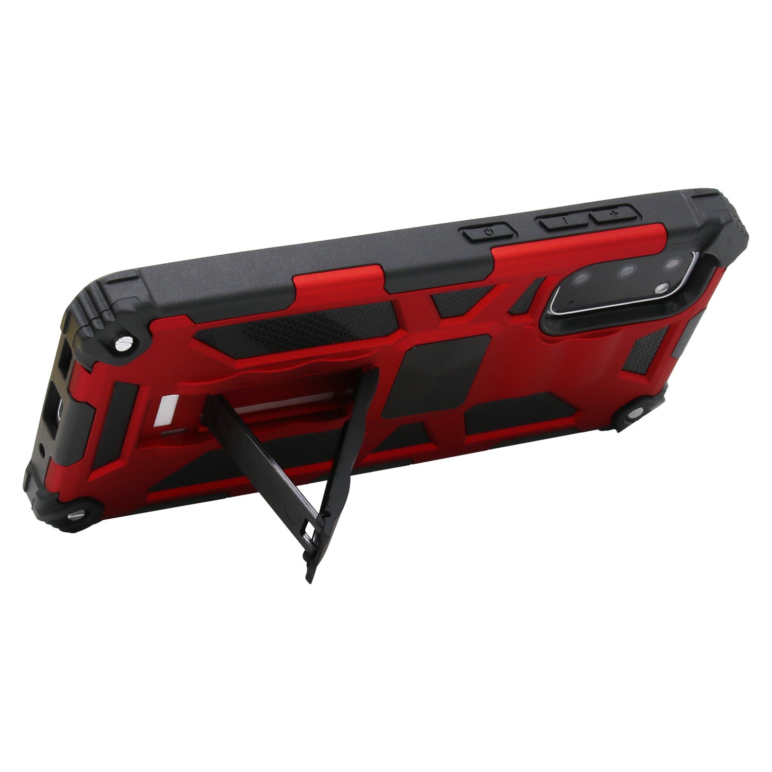 Kickstand Armor Dropproof PC TPU Hybrid Case with Magnetic Metal Sheet for Samsung Galaxy S20 4G/S20 5G - Red