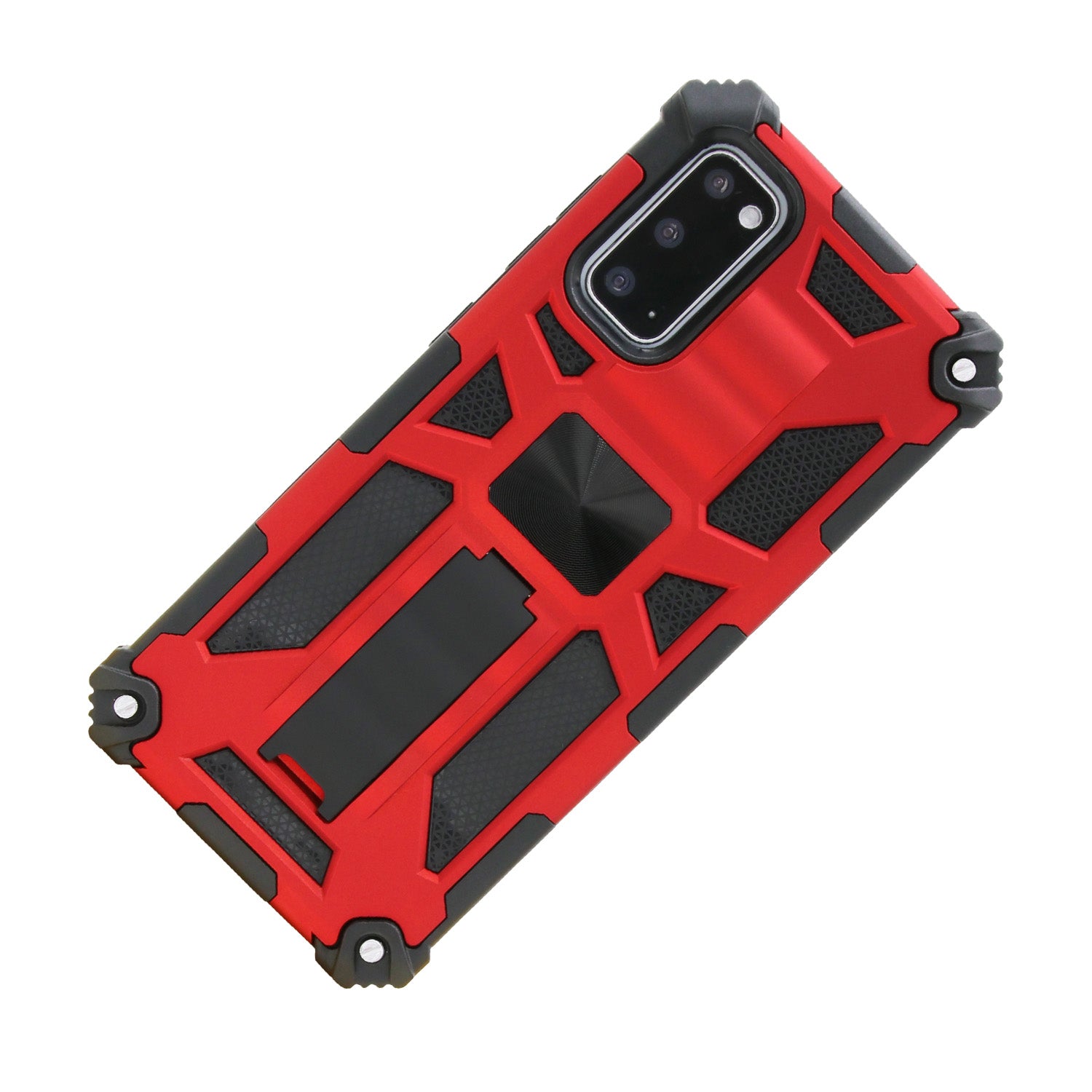 Kickstand Armor Dropproof PC TPU Hybrid Case with Magnetic Metal Sheet for Samsung Galaxy S20 4G/S20 5G - Red