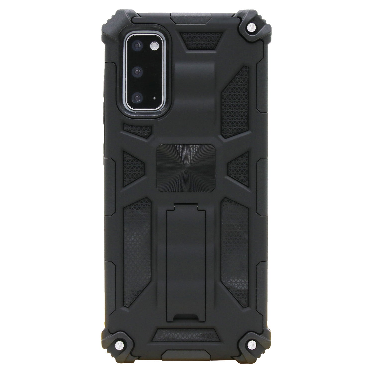 Kickstand Armor Dropproof PC TPU Hybrid Case with Magnetic Metal Sheet for Samsung Galaxy S20 4G/S20 5G - Black