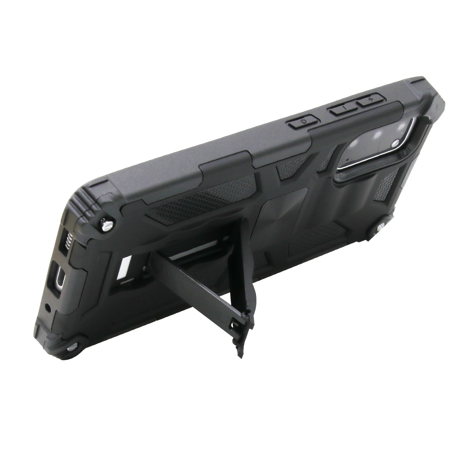 Kickstand Armor Dropproof PC TPU Hybrid Case with Magnetic Metal Sheet for Samsung Galaxy S20 4G/S20 5G - Black