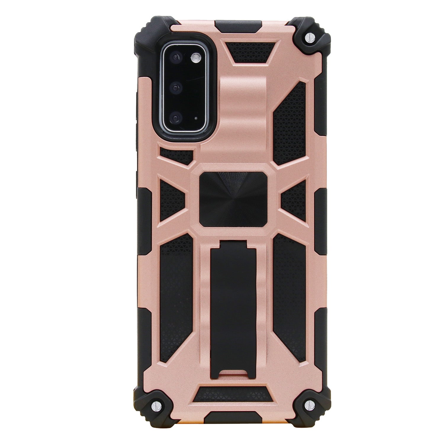 Kickstand Armor Dropproof PC TPU Hybrid Case with Magnetic Metal Sheet for Samsung Galaxy S20 4G/S20 5G - Rose Gold