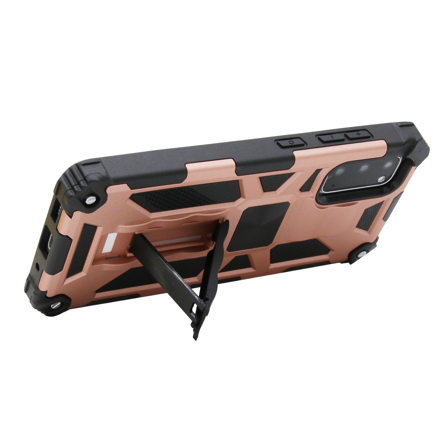 Kickstand Armor Dropproof PC TPU Hybrid Case with Magnetic Metal Sheet for Samsung Galaxy S20 4G/S20 5G - Rose Gold