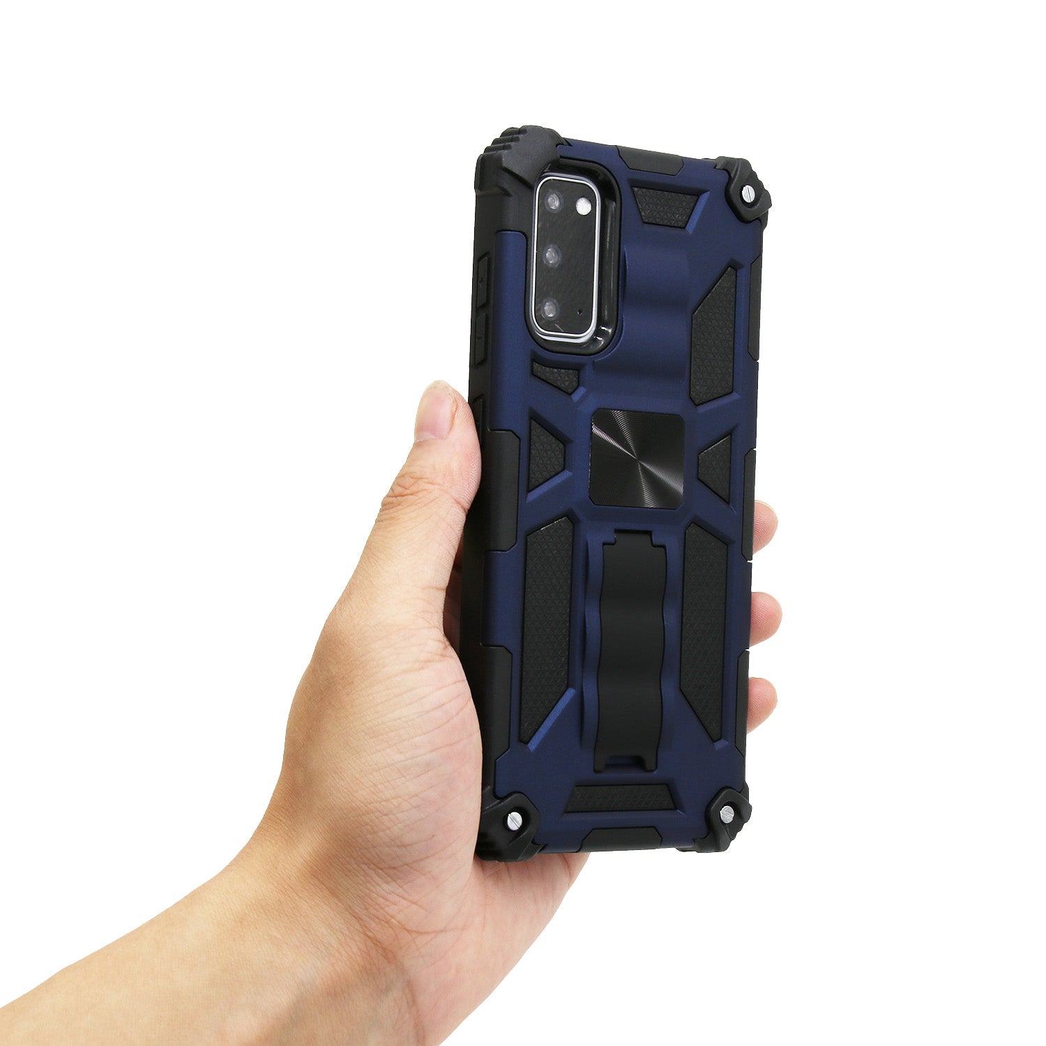 Kickstand Armor Dropproof PC TPU Hybrid Case with Magnetic Metal Sheet for Samsung Galaxy S20 4G/S20 5G - Blue