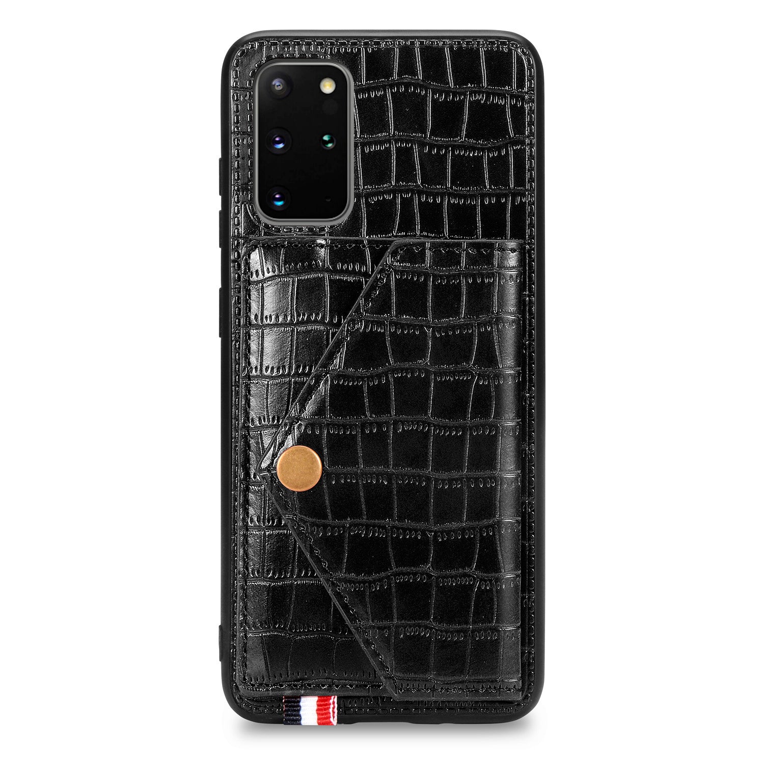 Crocodile Skin with Card Holder PU Leather Coated TPU Case for Samsung Galaxy S20 Plus - Black