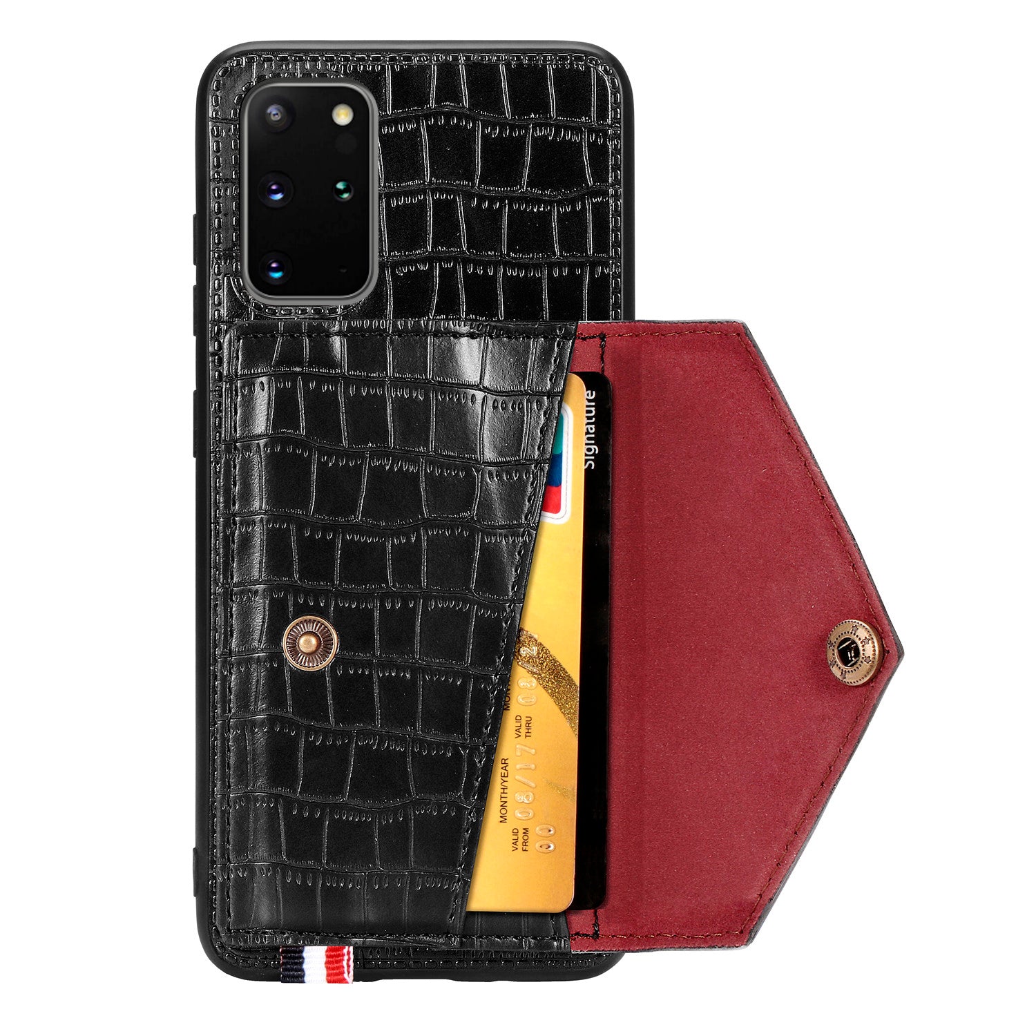 Crocodile Skin with Card Holder PU Leather Coated TPU Case for Samsung Galaxy S20 Plus - Black