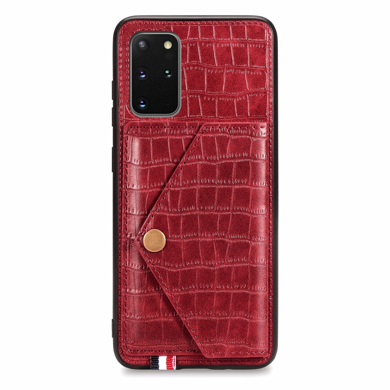 Crocodile Skin with Card Holder PU Leather Coated TPU Case for Samsung Galaxy S20 Plus - Red