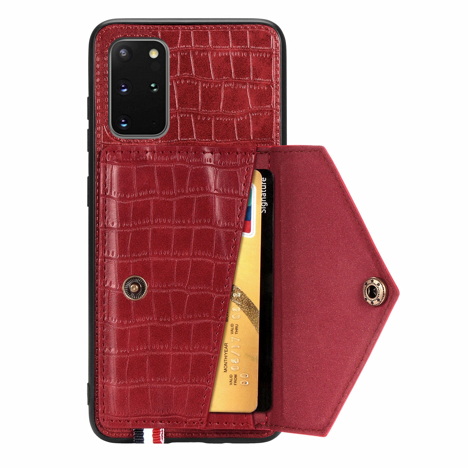 Crocodile Skin with Card Holder PU Leather Coated TPU Case for Samsung Galaxy S20 Plus - Red