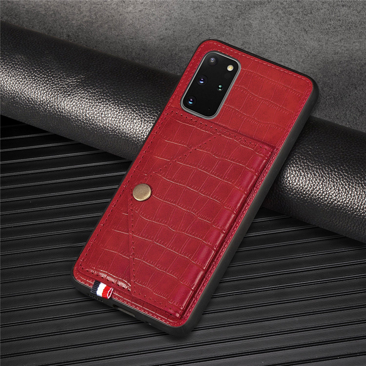 Crocodile Skin with Card Holder PU Leather Coated TPU Case for Samsung Galaxy S20 Plus - Red