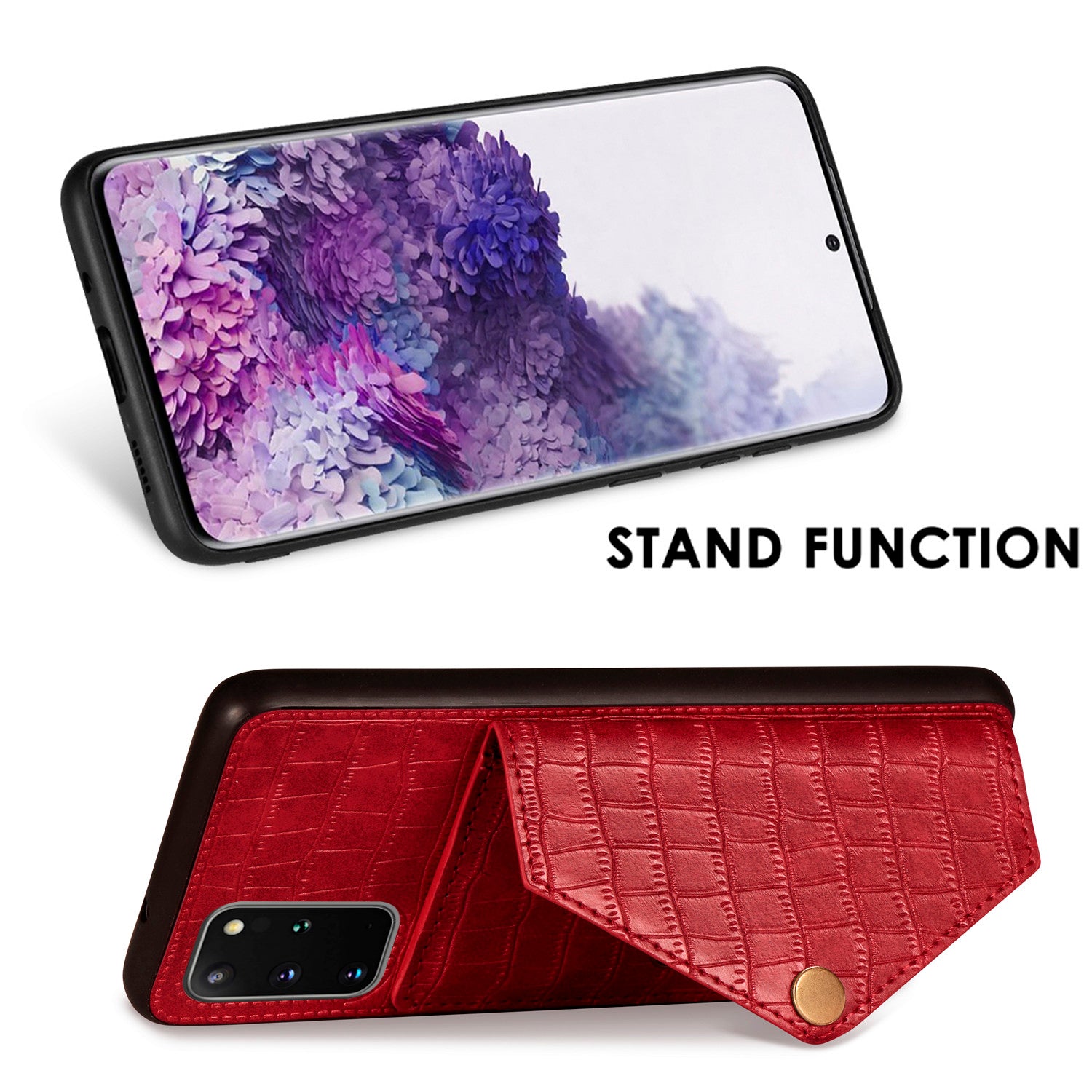 Crocodile Skin with Card Holder PU Leather Coated TPU Case for Samsung Galaxy S20 Plus - Red