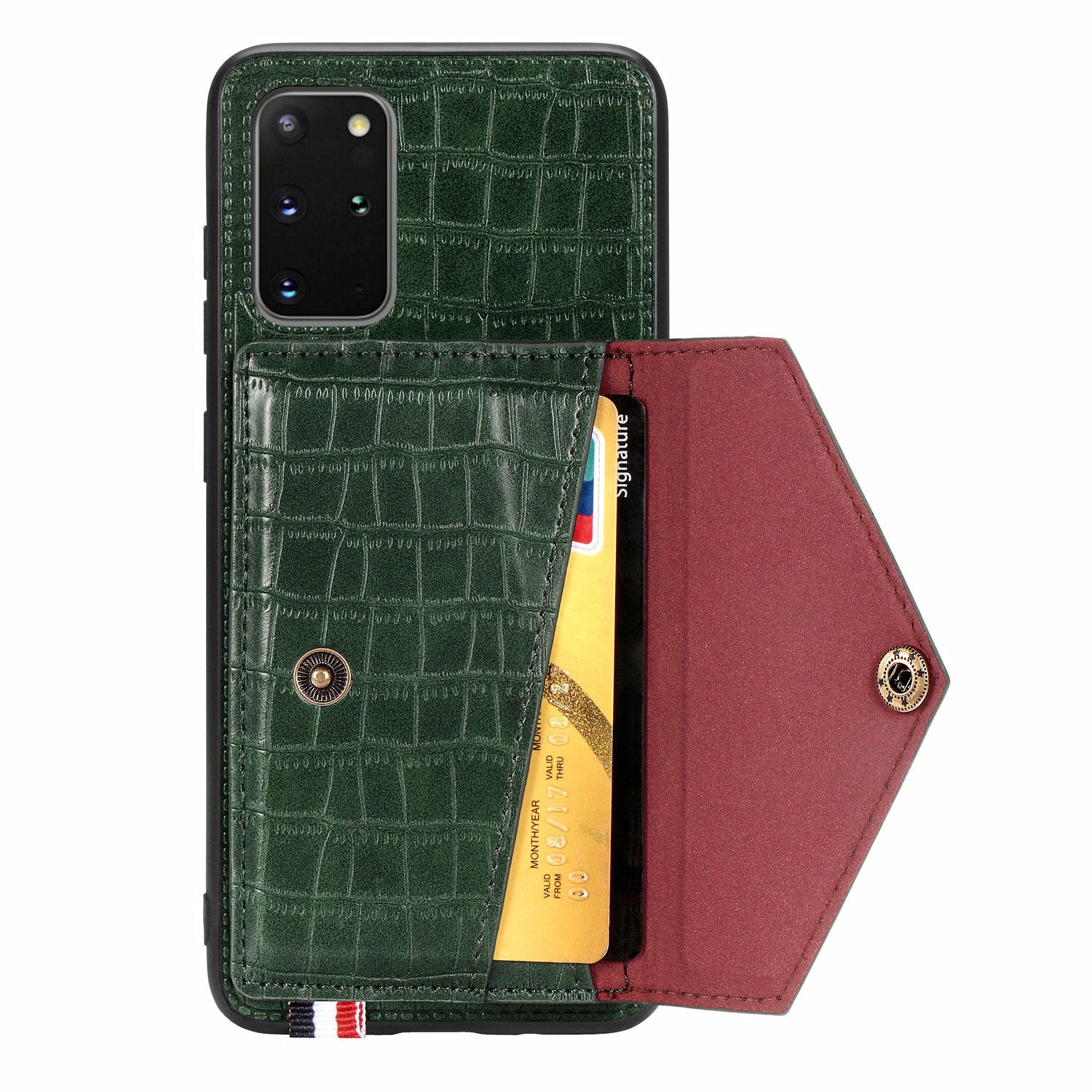 Crocodile Skin with Card Holder PU Leather Coated TPU Case for Samsung Galaxy S20 Plus - Green