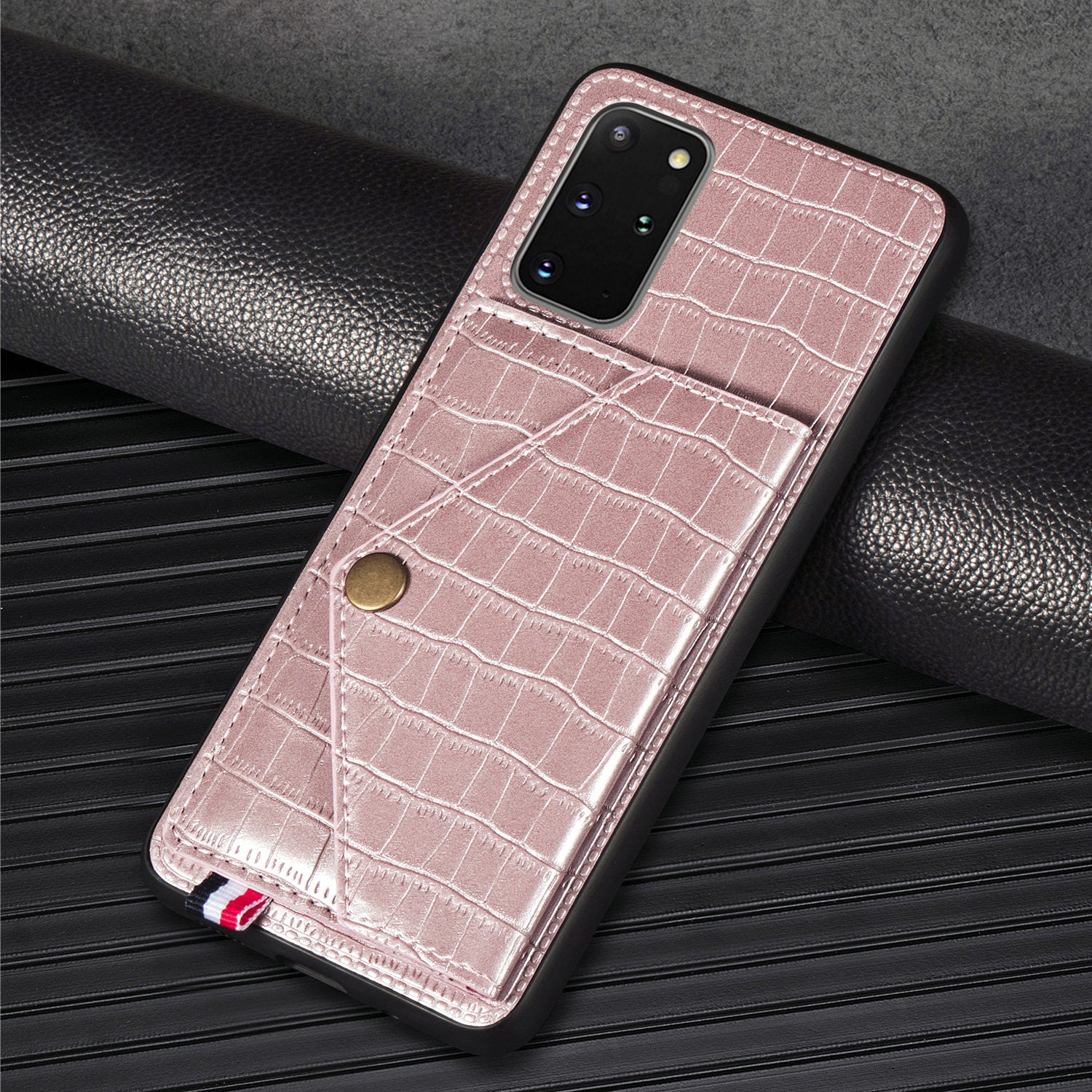 Crocodile Skin with Card Holder PU Leather Coated TPU Case for Samsung Galaxy S20 Plus - Rose Gold