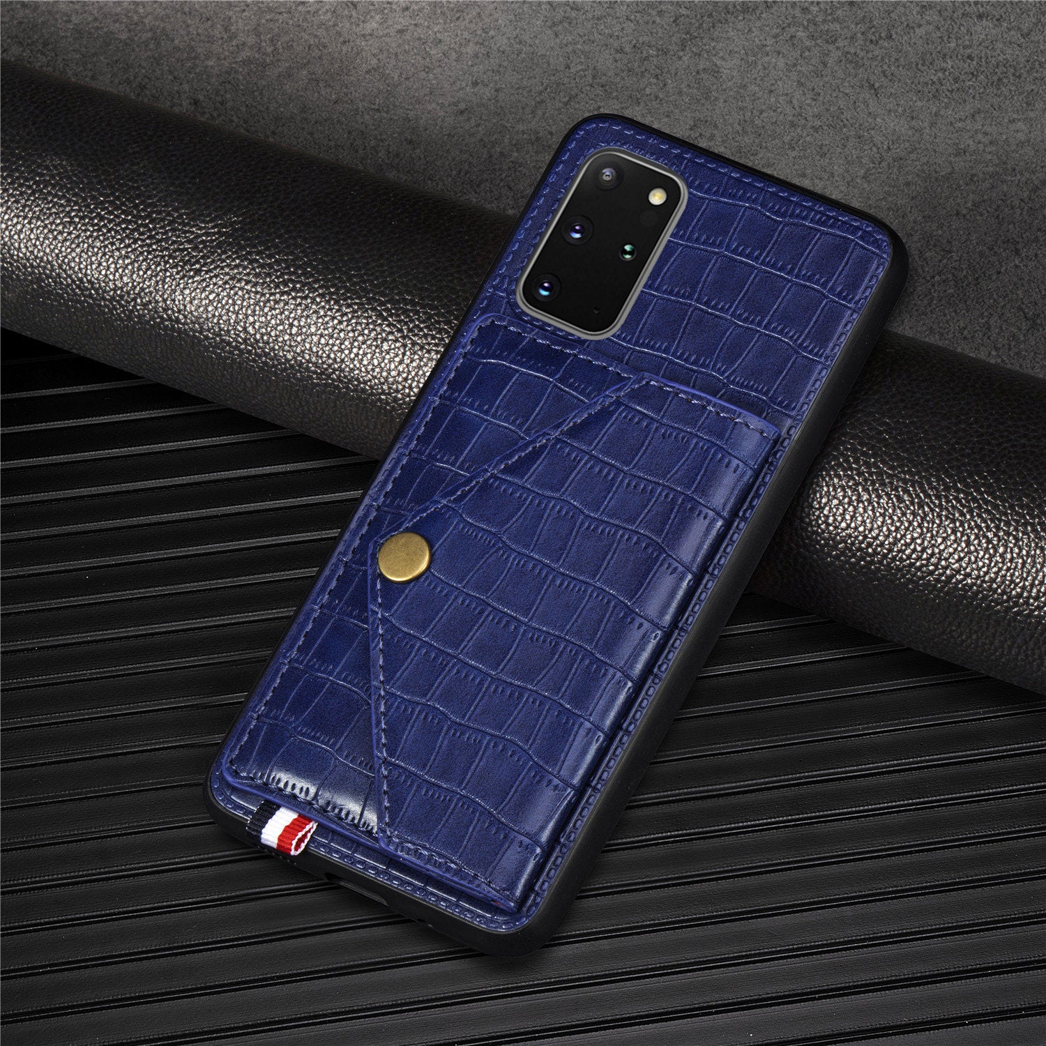 Crocodile Skin with Card Holder PU Leather Coated TPU Case for Samsung Galaxy S20 Plus - Blue