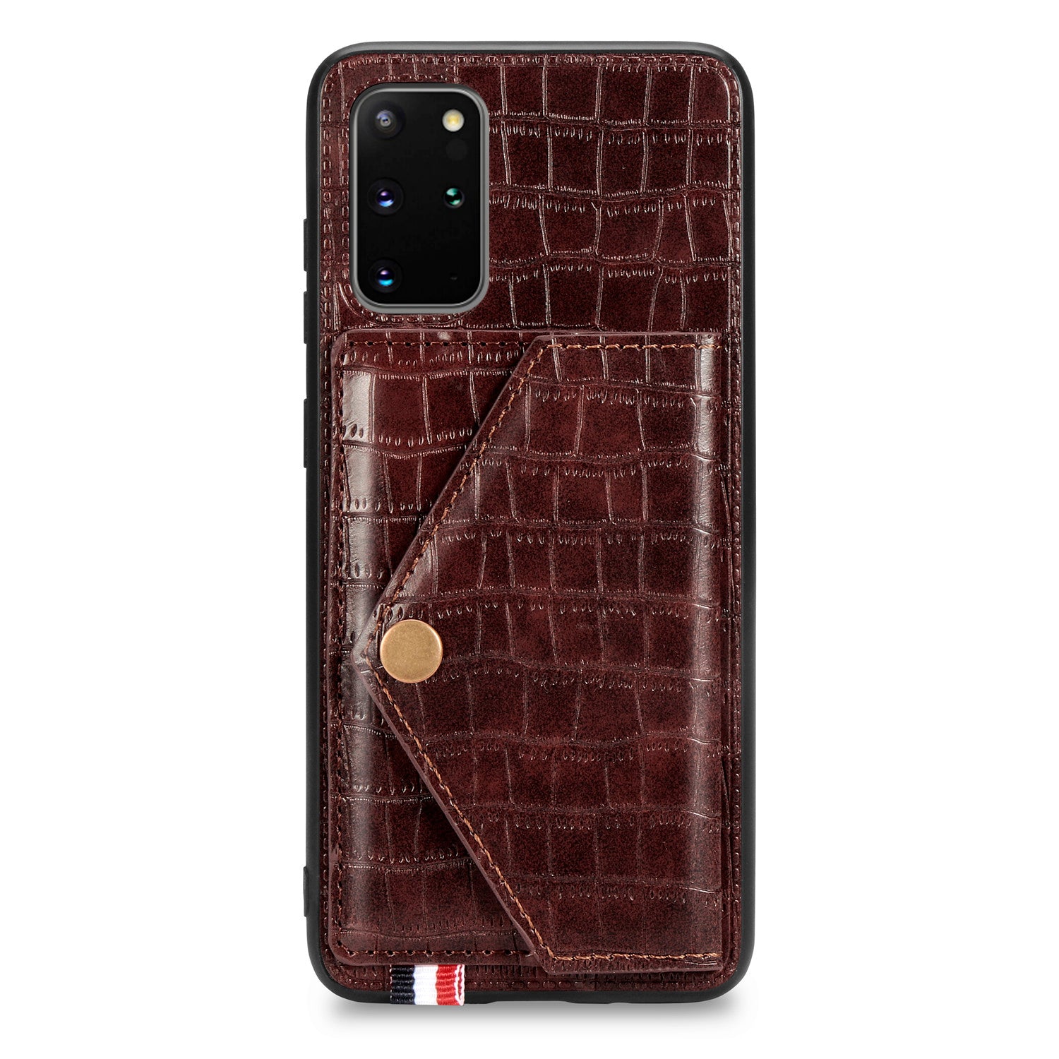 Crocodile Skin with Card Holder PU Leather Coated TPU Case for Samsung Galaxy S20 Plus - Brown