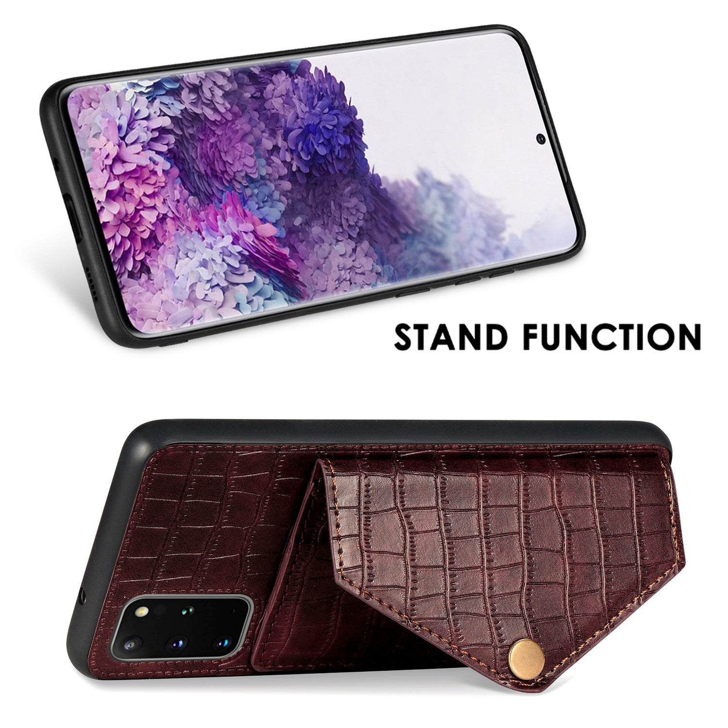 Crocodile Skin with Card Holder PU Leather Coated TPU Case for Samsung Galaxy S20 Plus - Brown