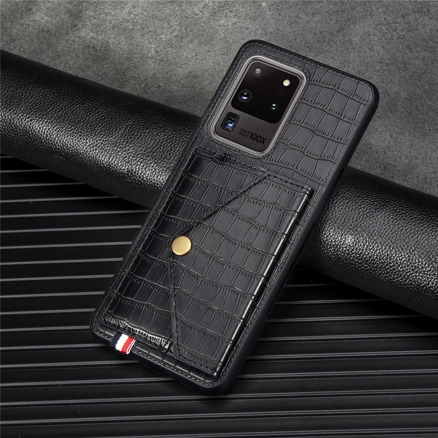 Crocodile Texture Phone Case Cover Card Holder for Samsung Galaxy S20 Ultra - Black