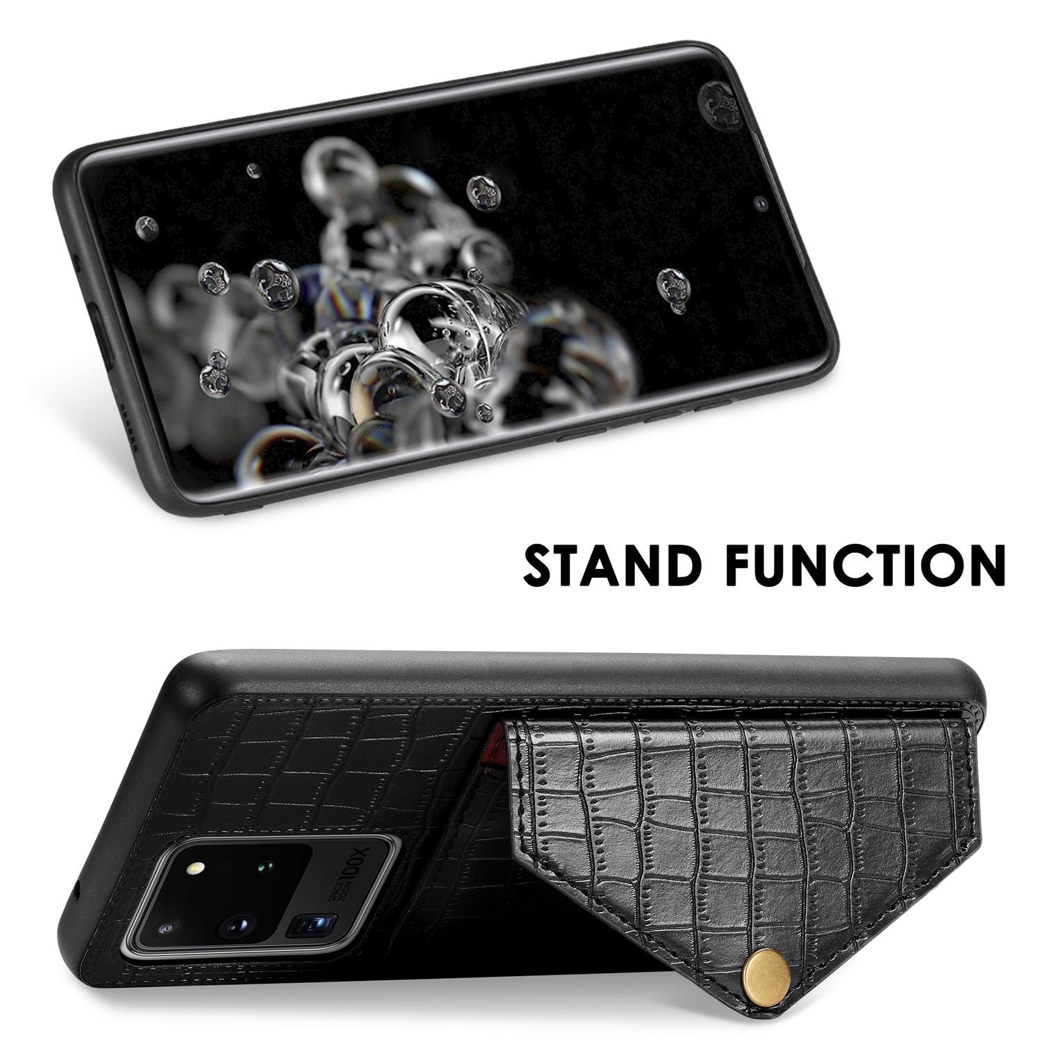 Crocodile Texture Phone Case Cover Card Holder for Samsung Galaxy S20 Ultra - Black