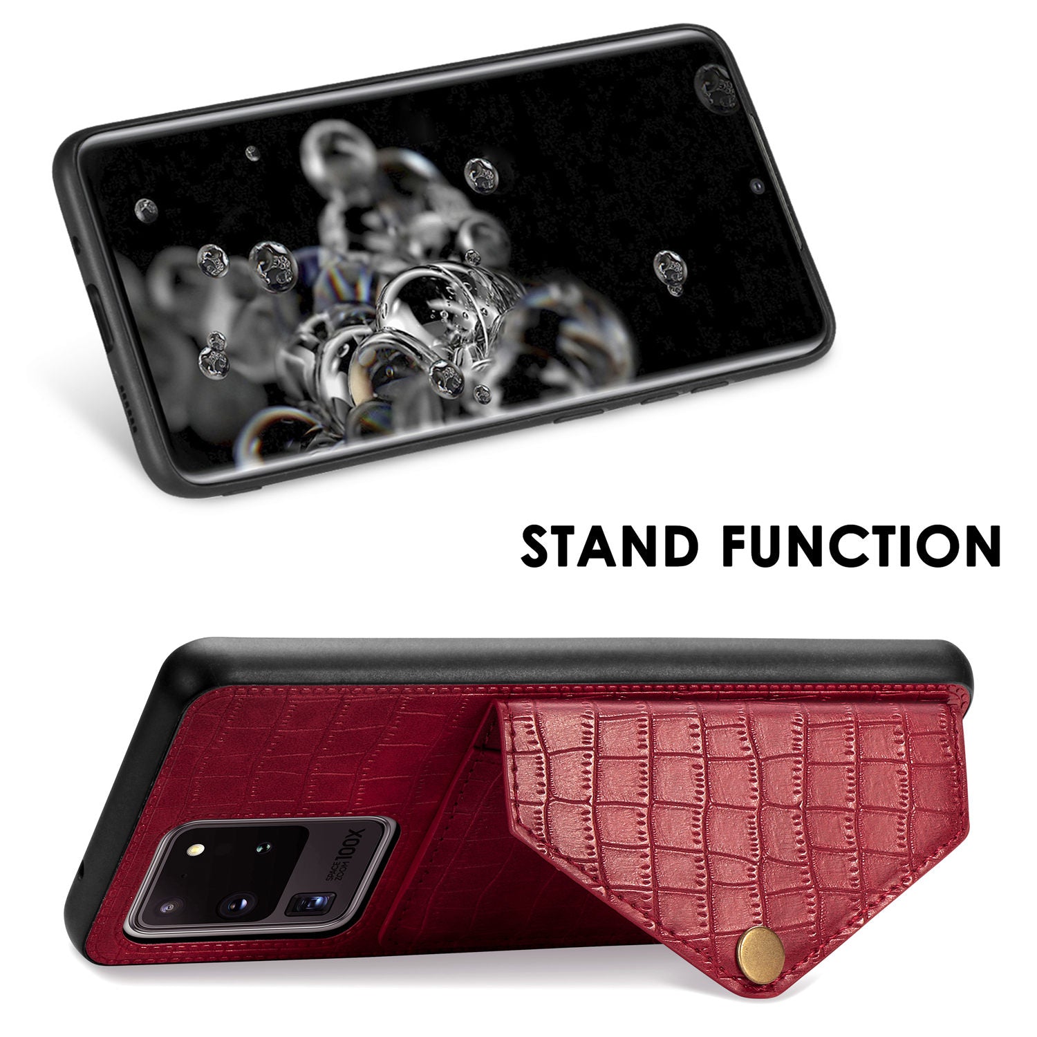 Crocodile Texture Phone Case Cover Card Holder for Samsung Galaxy S20 Ultra - Red