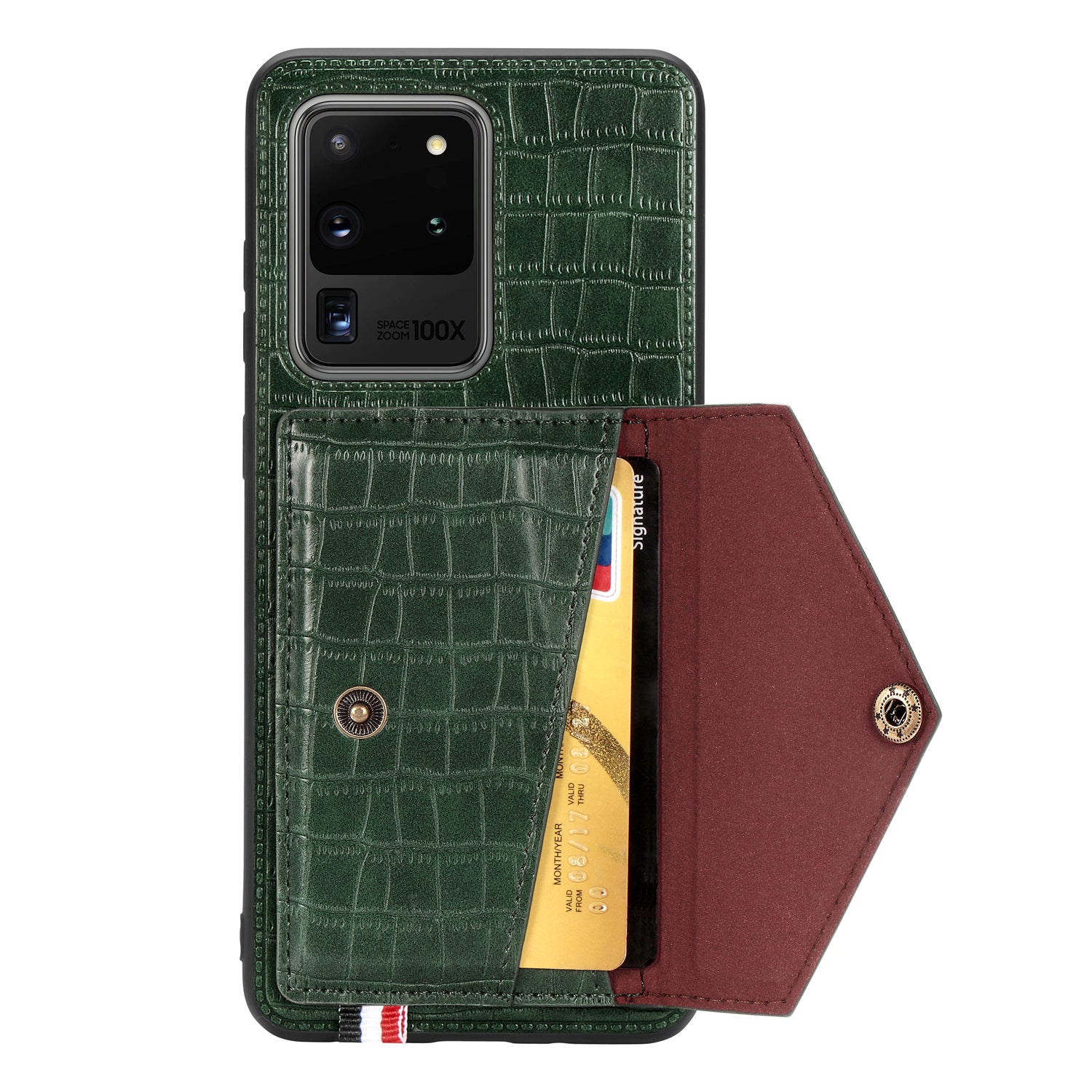 Crocodile Texture Phone Case Cover Card Holder for Samsung Galaxy S20 Ultra - Green