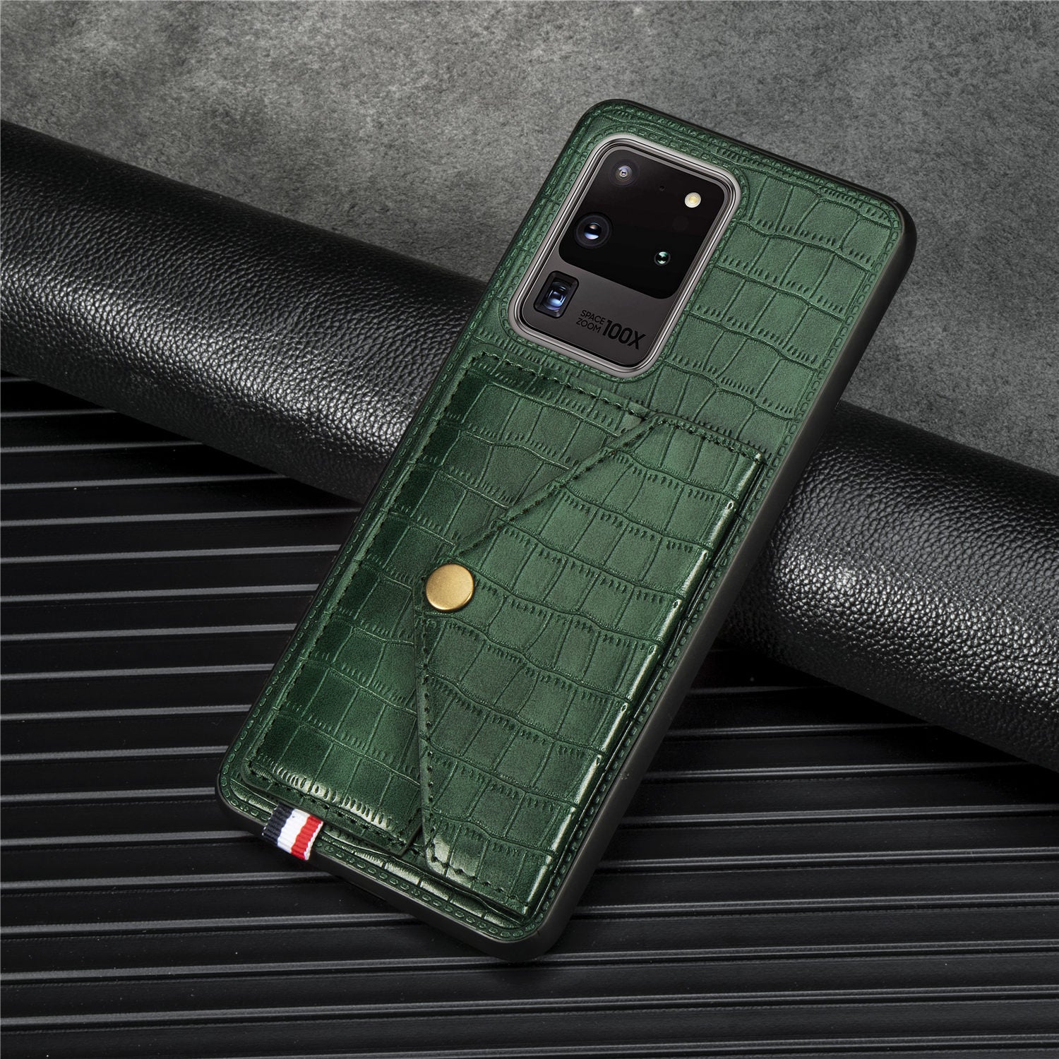 Crocodile Texture Phone Case Cover Card Holder for Samsung Galaxy S20 Ultra - Green